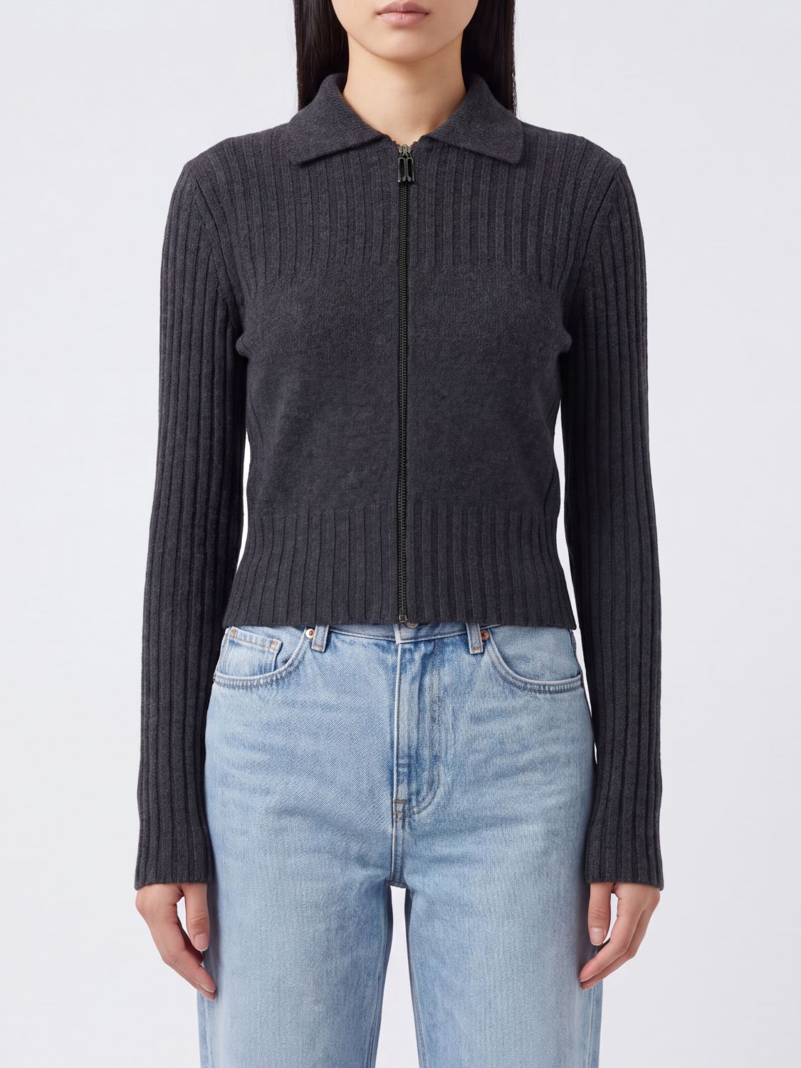 Victoria Victoria Beckham Ribbed Wool and Cashmere Cardigan with Zip