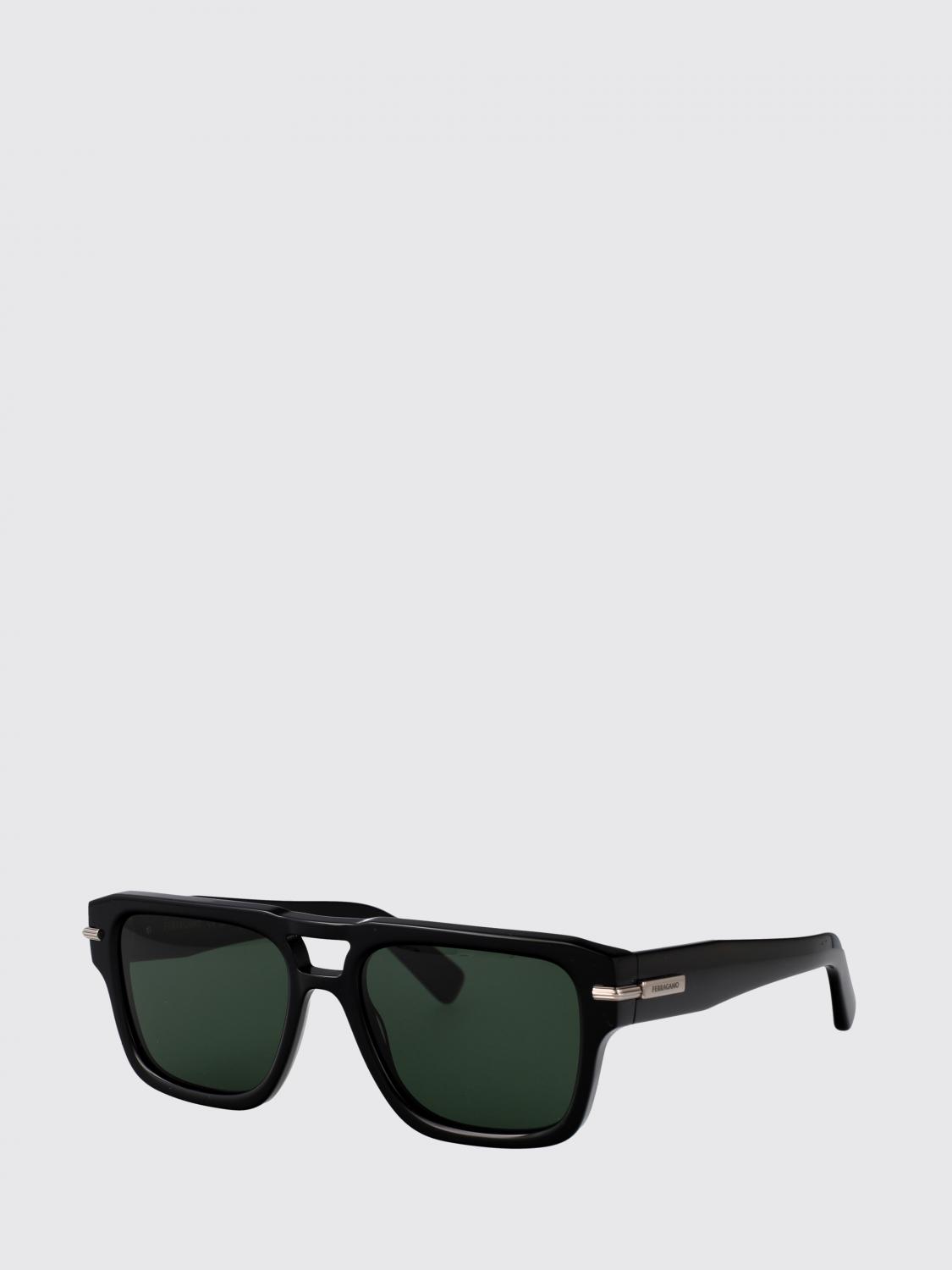 FERRAGAMO Rectangular Double Bridge Acetate Aviator Sunglasses