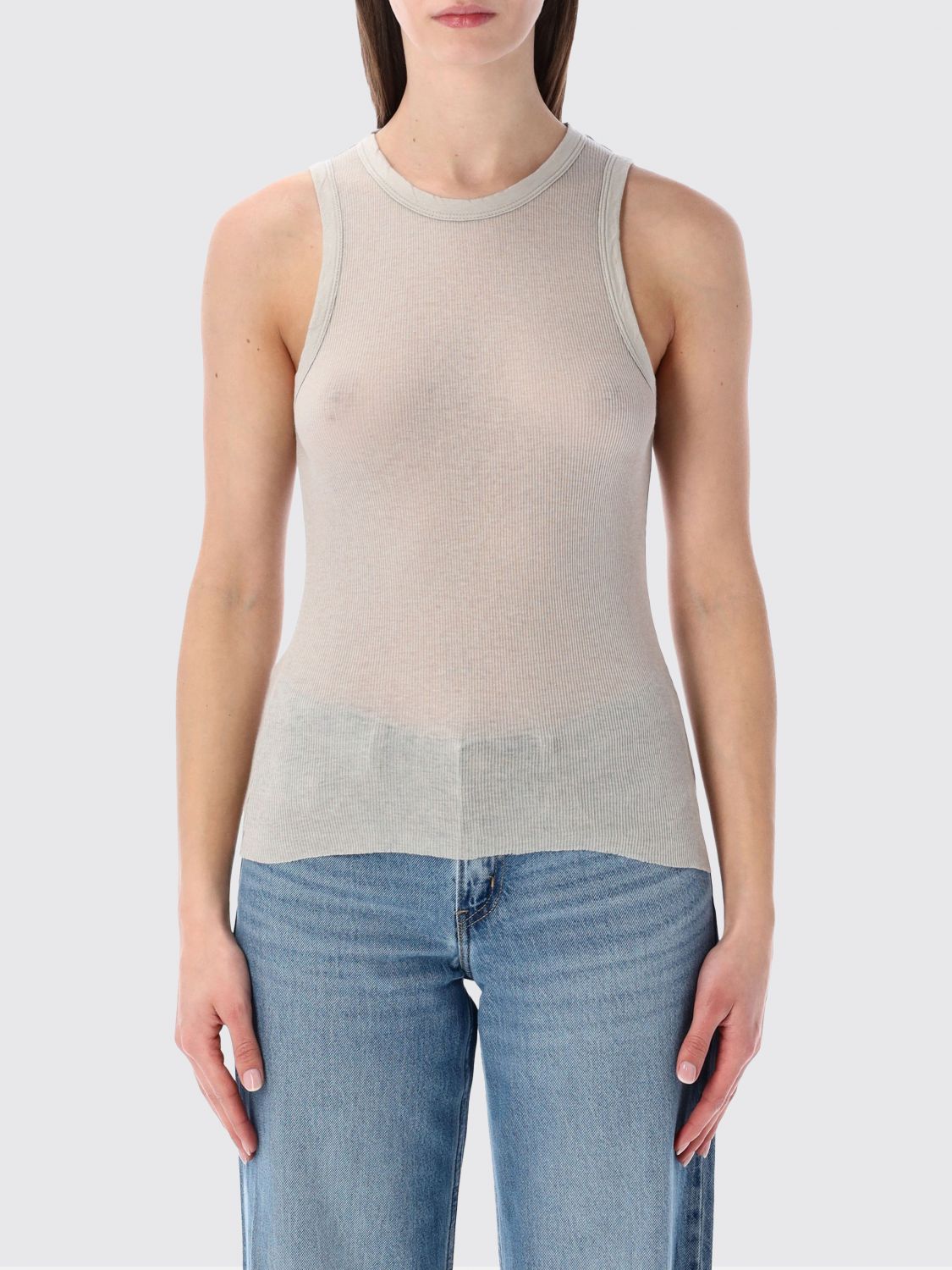 JAMES PERSE Top slim fit in cotone e cashmere con spalle scoperte