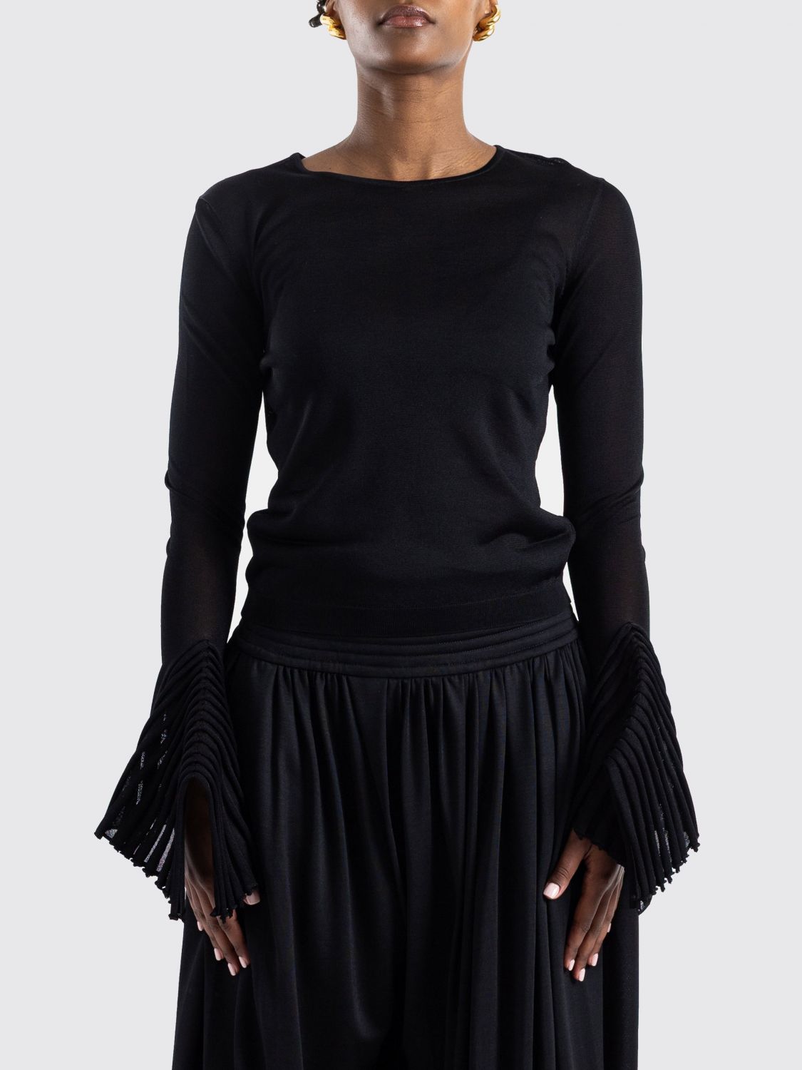 ALAÏA Long-Sleeved Crewneck Top in Viscose Knit with a Straight Hemline