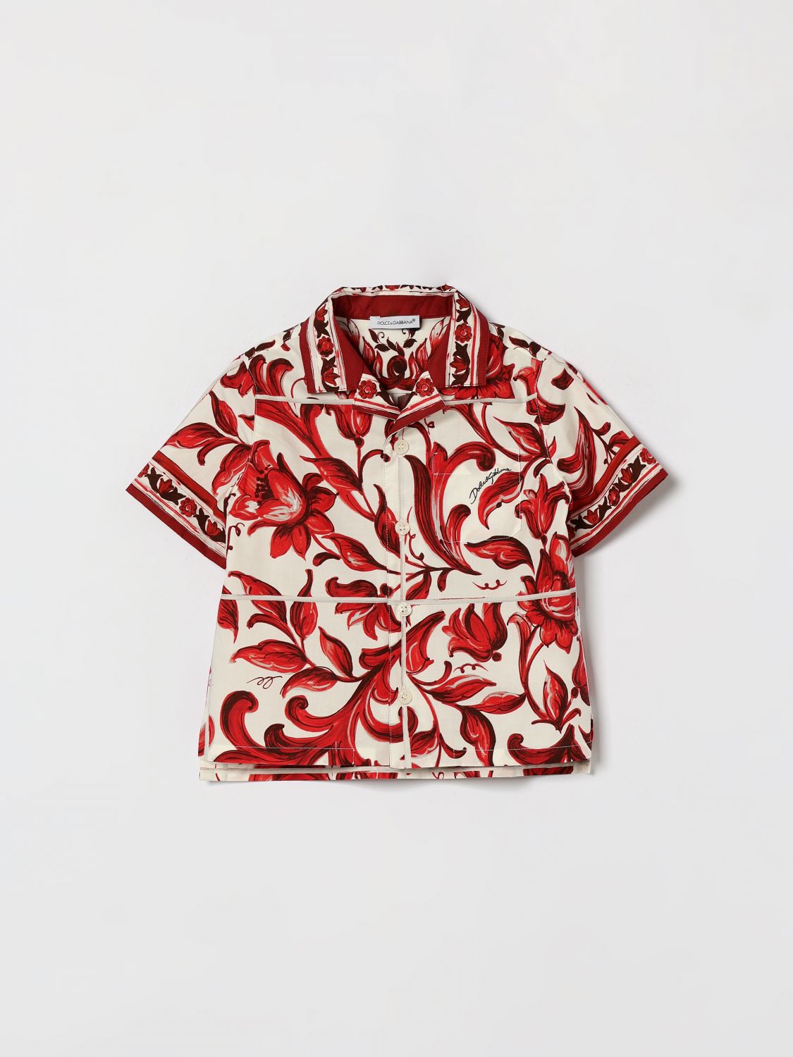 DOLCE & GABBANA Bowlinghemd für Jungen aus Baumwolle mit Majolika-Print