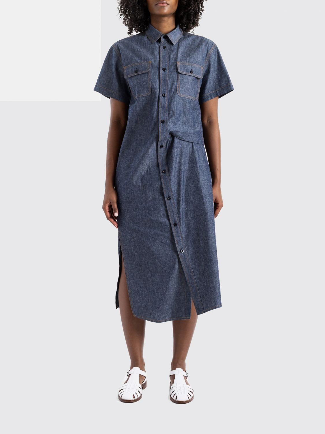 Sacai Short-sleeved Dress In Blue