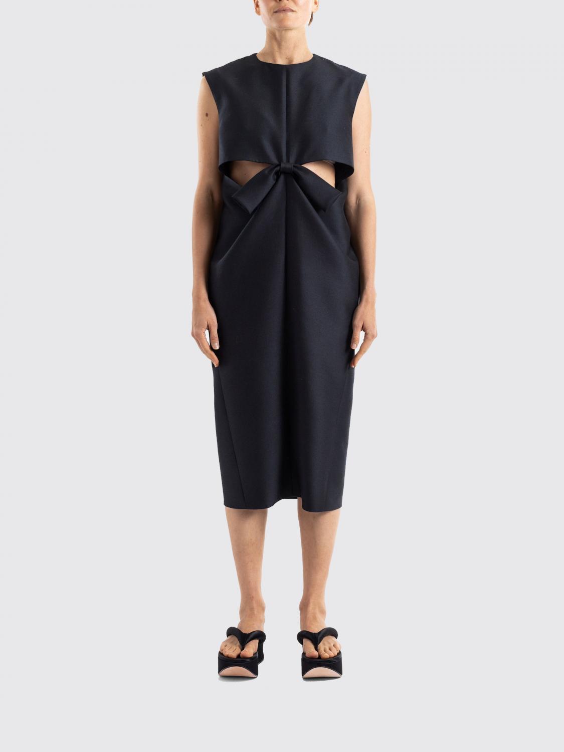 BALENCIAGA Abito midi svasato in lana e seta con dettagli cut-out