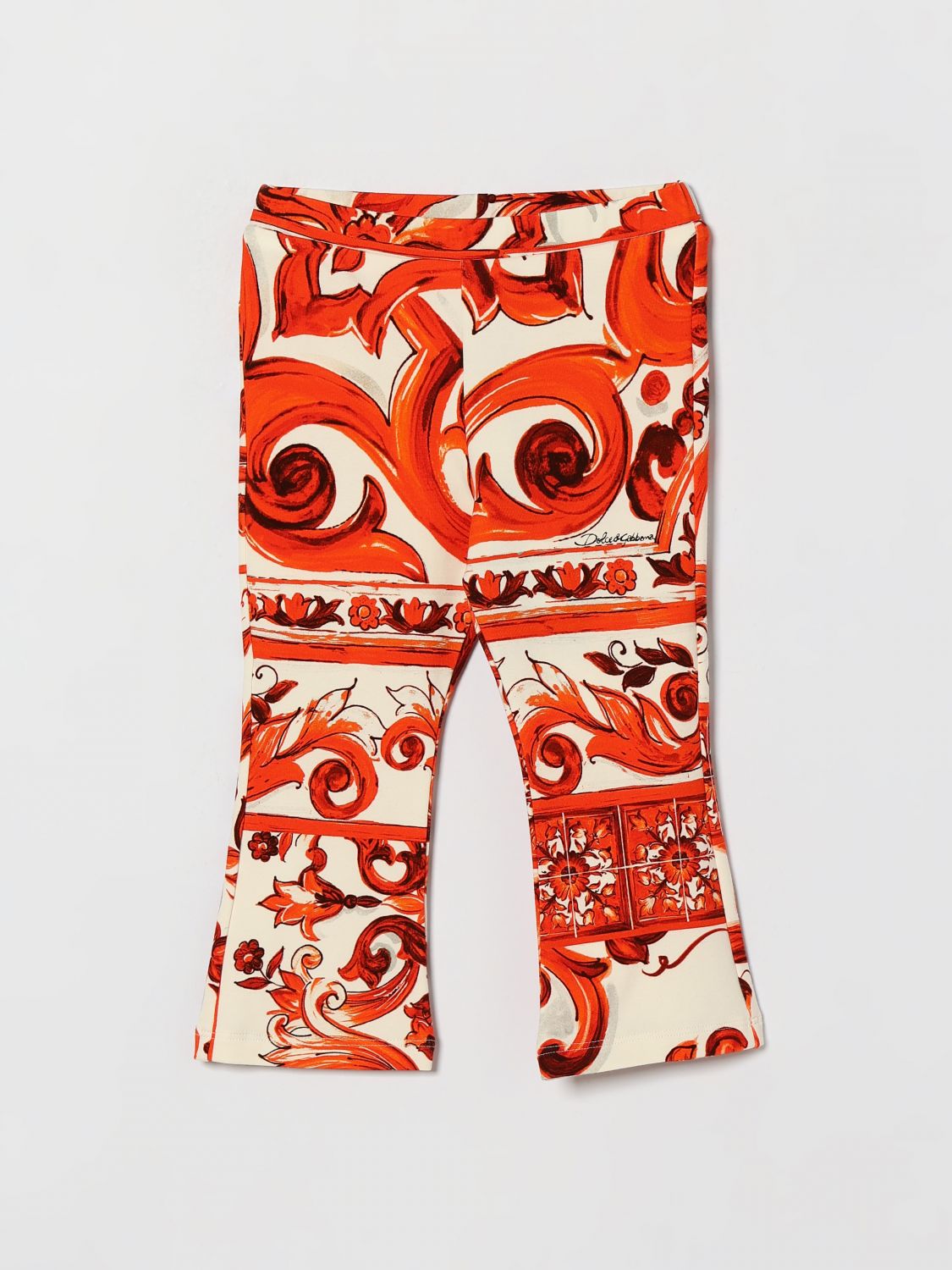 DOLCE & GABBANA Ausgestellte Leggings für Mädchen aus Stretch-Baumwolle mit Majolika-Print
