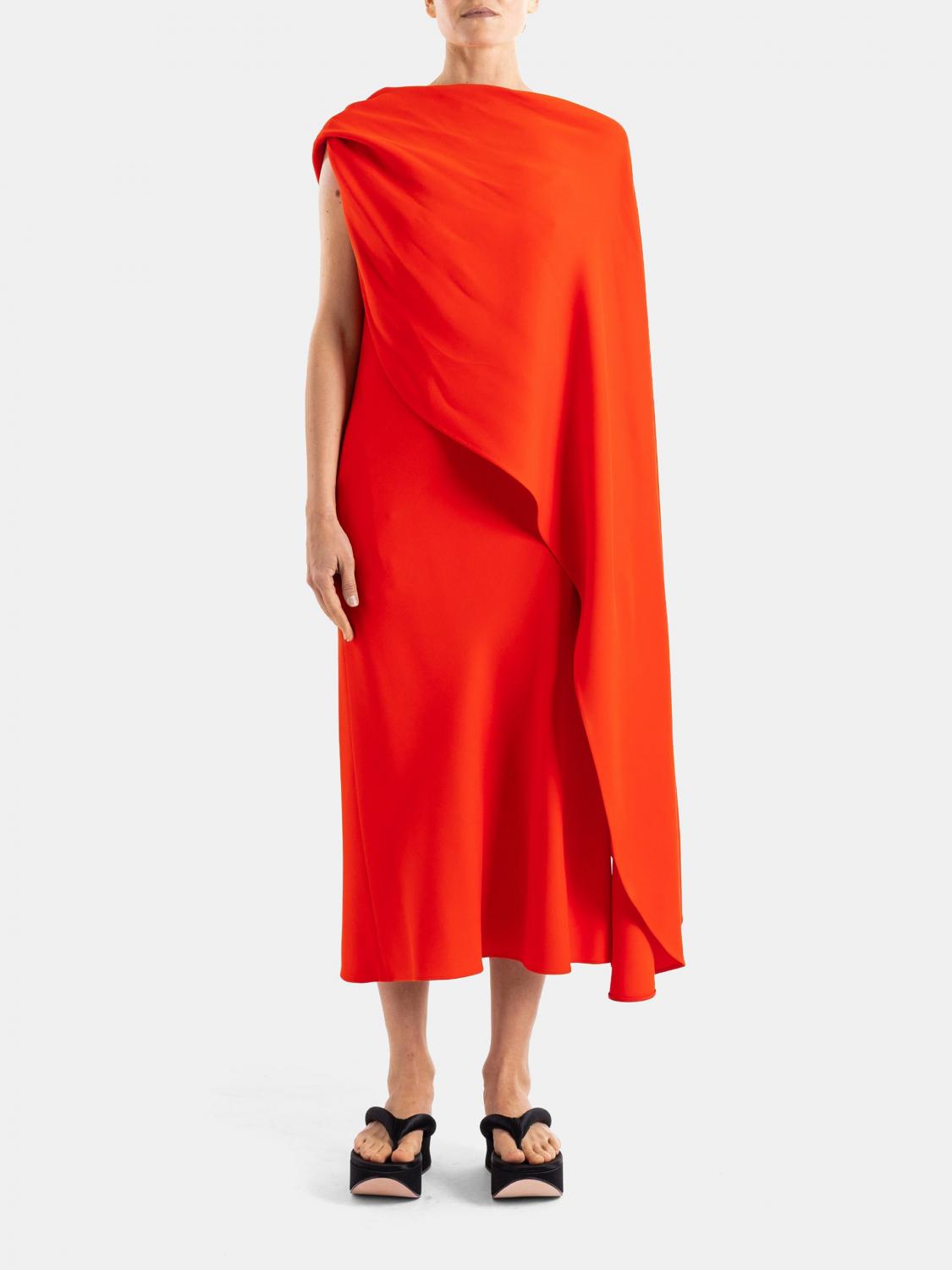 BALENCIAGA One-Shoulder Midi Evening Dress in Wool and Silk Crêpe