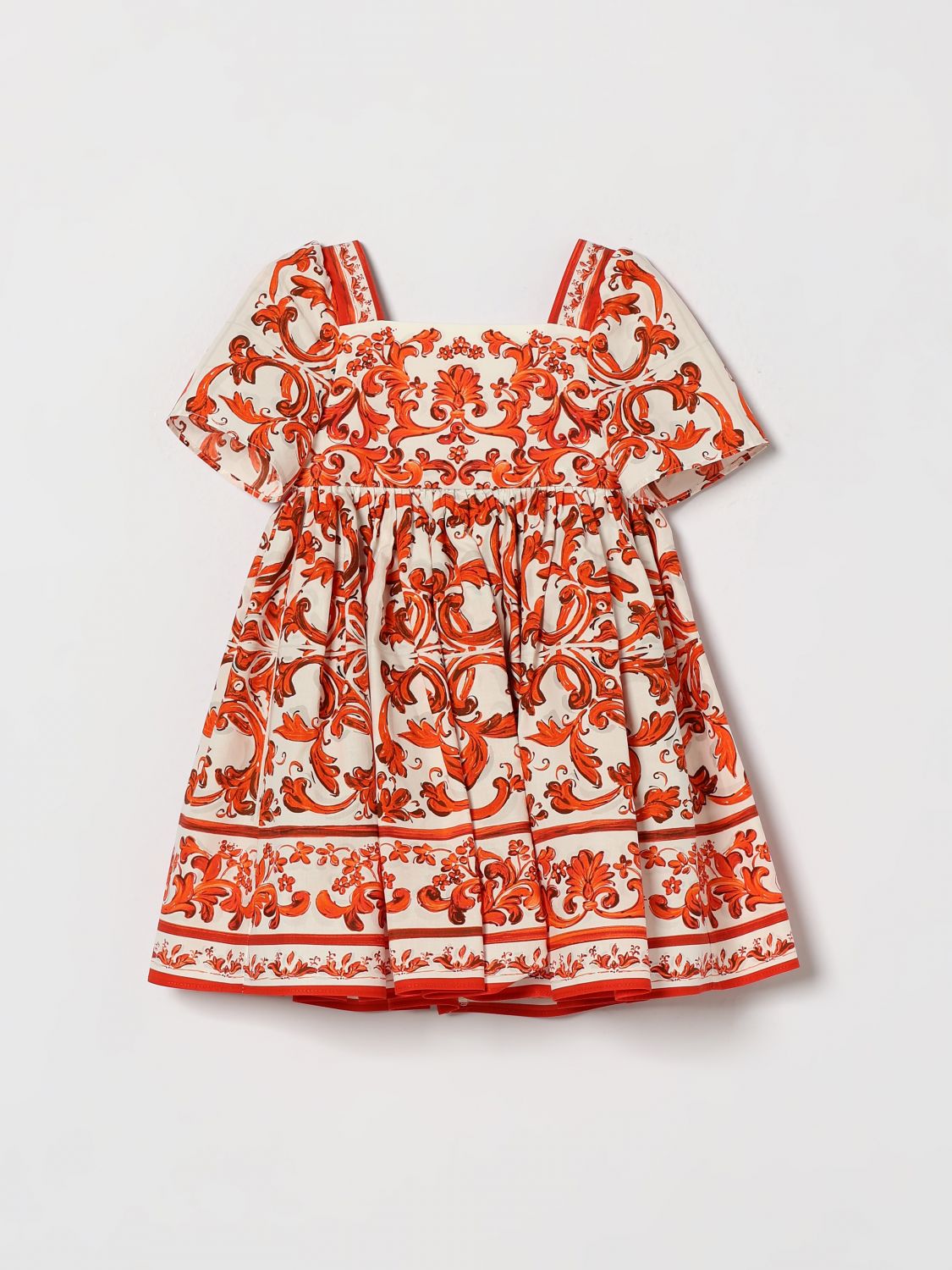 DOLCE & GABBANA Set aus Kleid und Höschen aus Popeline für Mädchen mit Majolika-Print