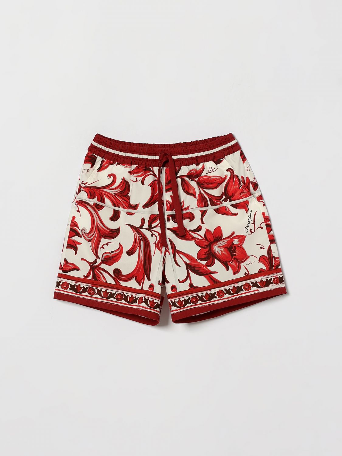 DOLCE & GABBANA Pantaloncini jogging da bambino in cotone con stampa Maioliche