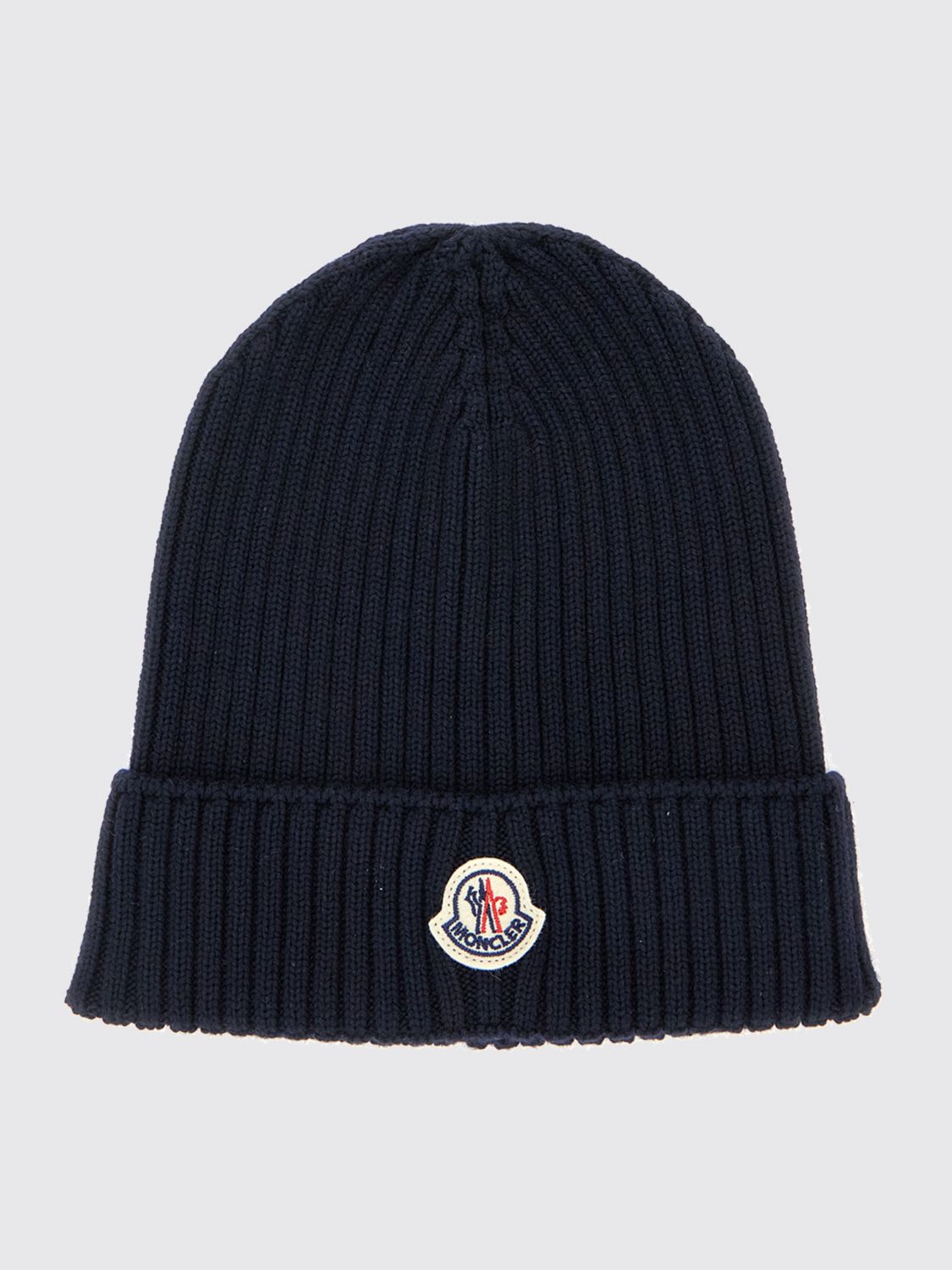 MONCLER Boy's Ribbed Wool Beanie with Cuffed Hem and Logo Patch　MONCLER ボーイズ リブウール ビーニー 折り返し裾とロゴパッチ付き MONCLER