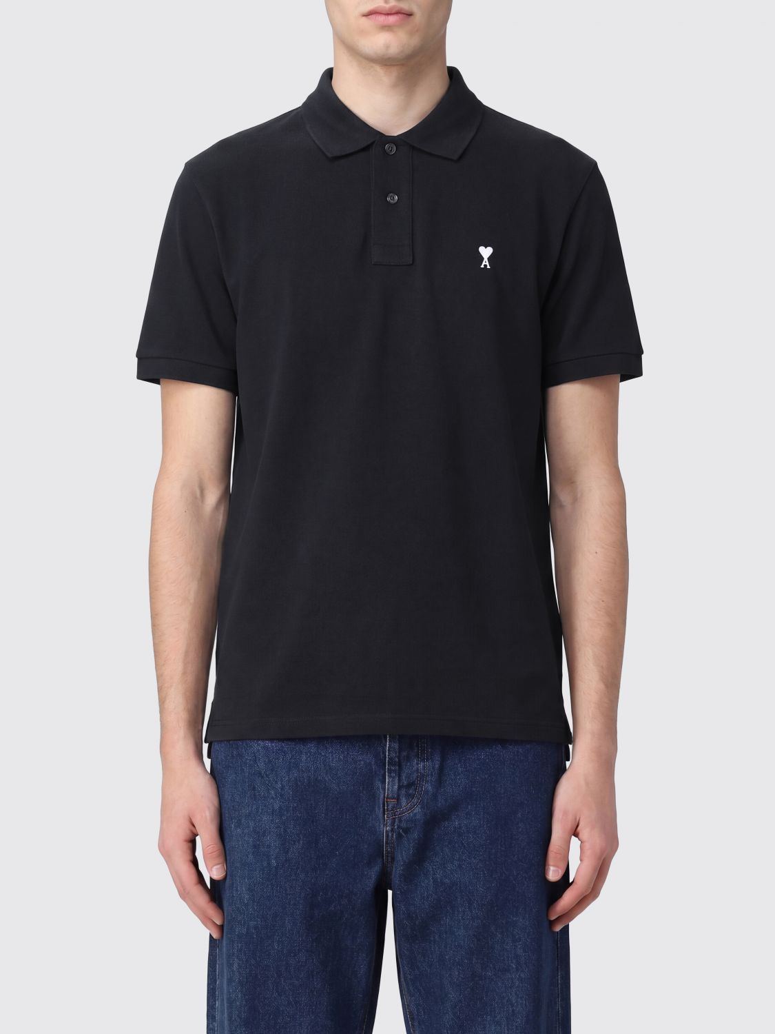 AMI PARIS Cotton Short-Sleeved Polo Shirt with Embroidered Logo　AMI PARIS ロゴ刺繍コットン半袖ポロシャツ AMI