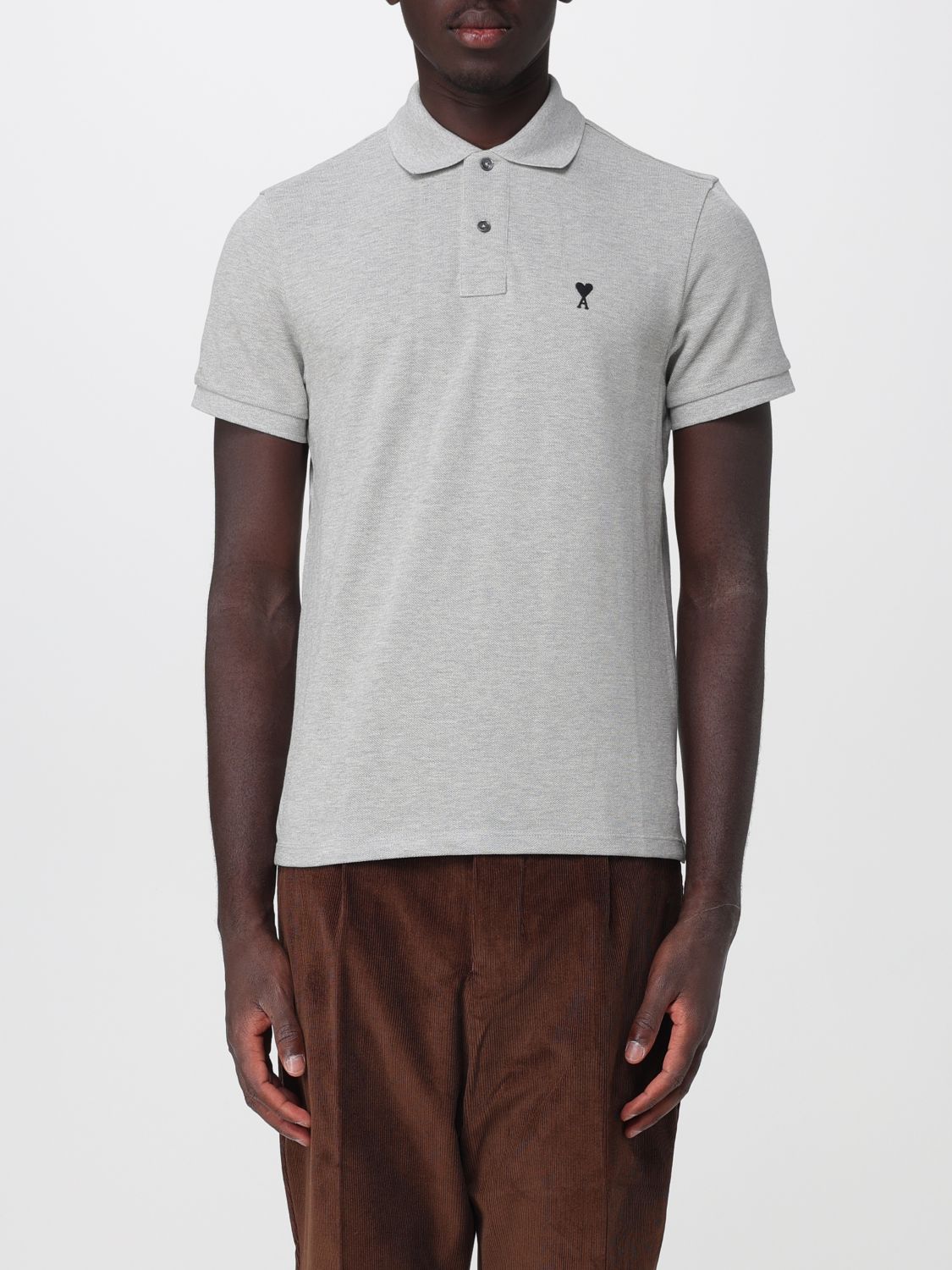 Ami Paris Cotton Short-Sleeved Polo Shirt with Embroidered Logo
