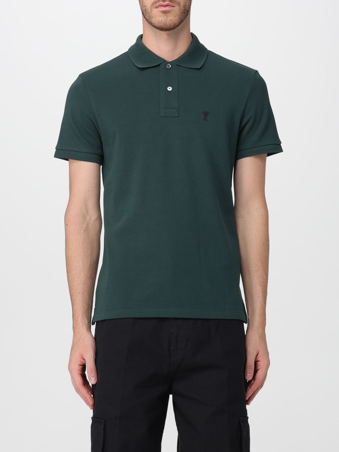 Ami Paris Cotton Short-Sleeved Polo Shirt with Embroidered Logo