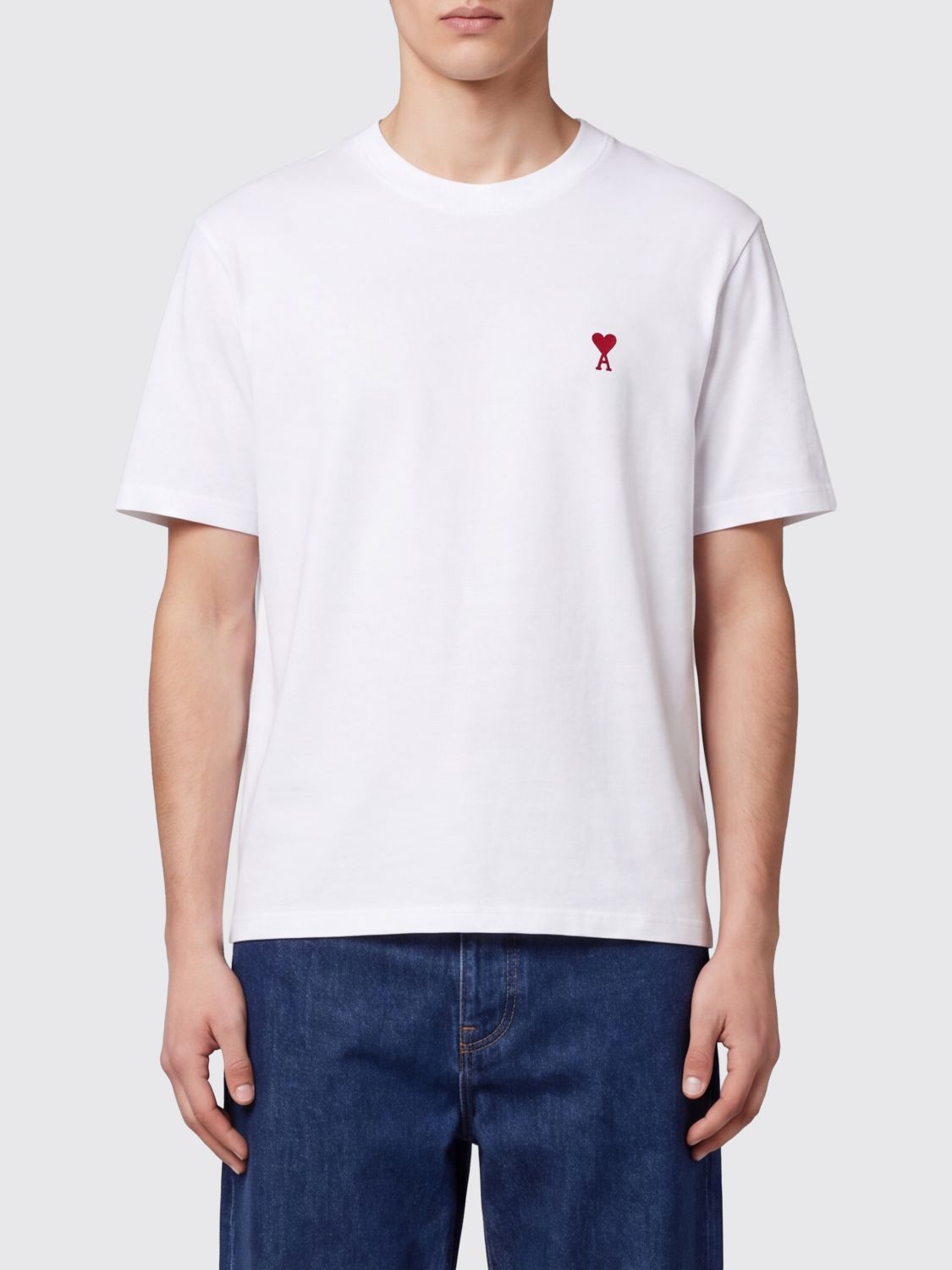 AMI PARIS Rundhals-T-Shirt aus Bio-Baumwolle mit Ami de Coeur-Stickerei