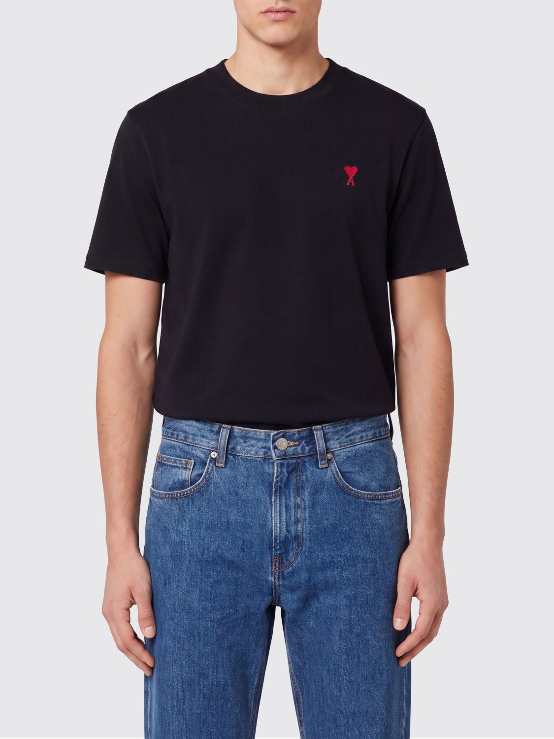 AMI PARIS Rundhals-T-Shirt aus Bio-Baumwolle mit Ami de Coeur-Stickerei