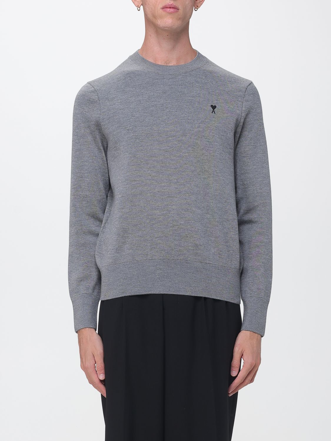 AMI PARIS Crewneck Wool Jumper with Ami de Coeur Logo Embroidery