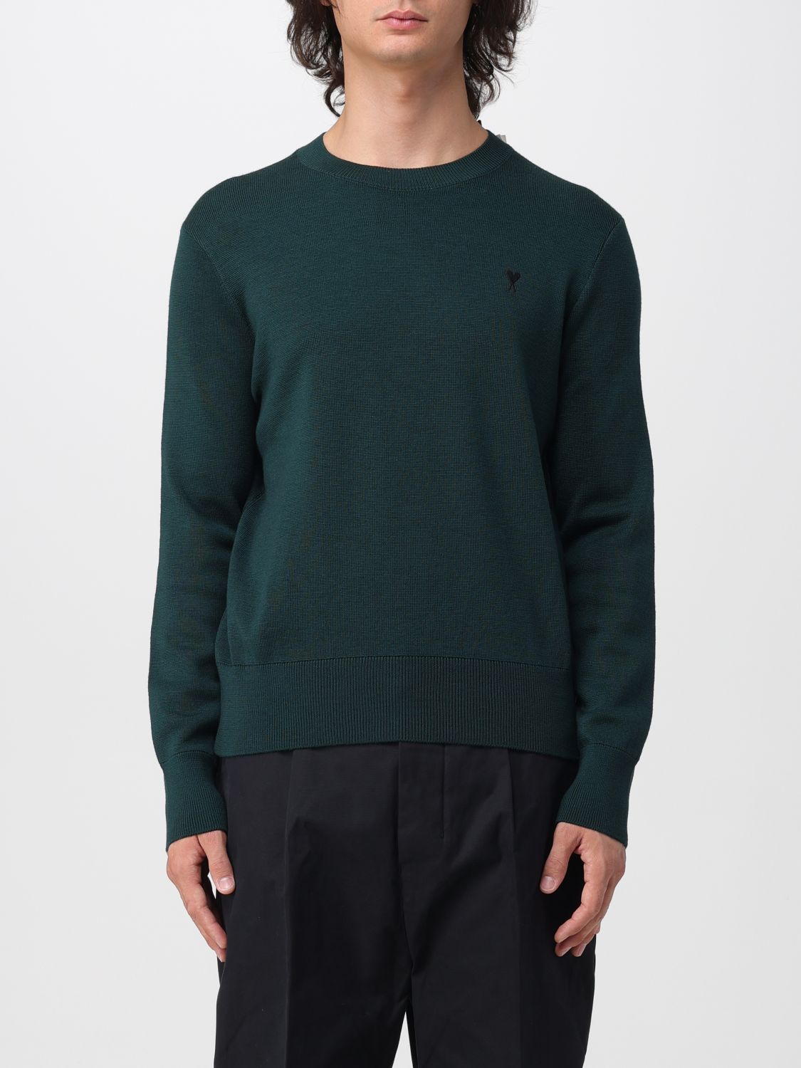 AMI PARIS Wollpullover mit Rundhalsausschnitt und Ami de Coeur-Logostickerei