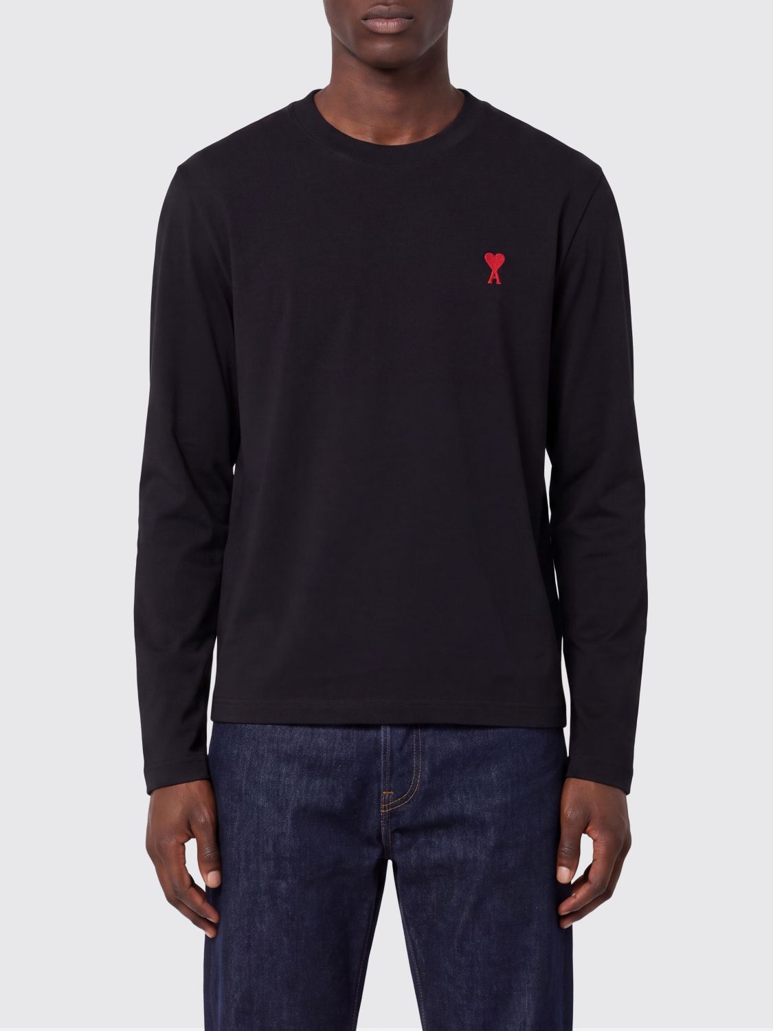 Ami Paris Long-Sleeved Cotton Jersey T-Shirt with Embroidered Logo