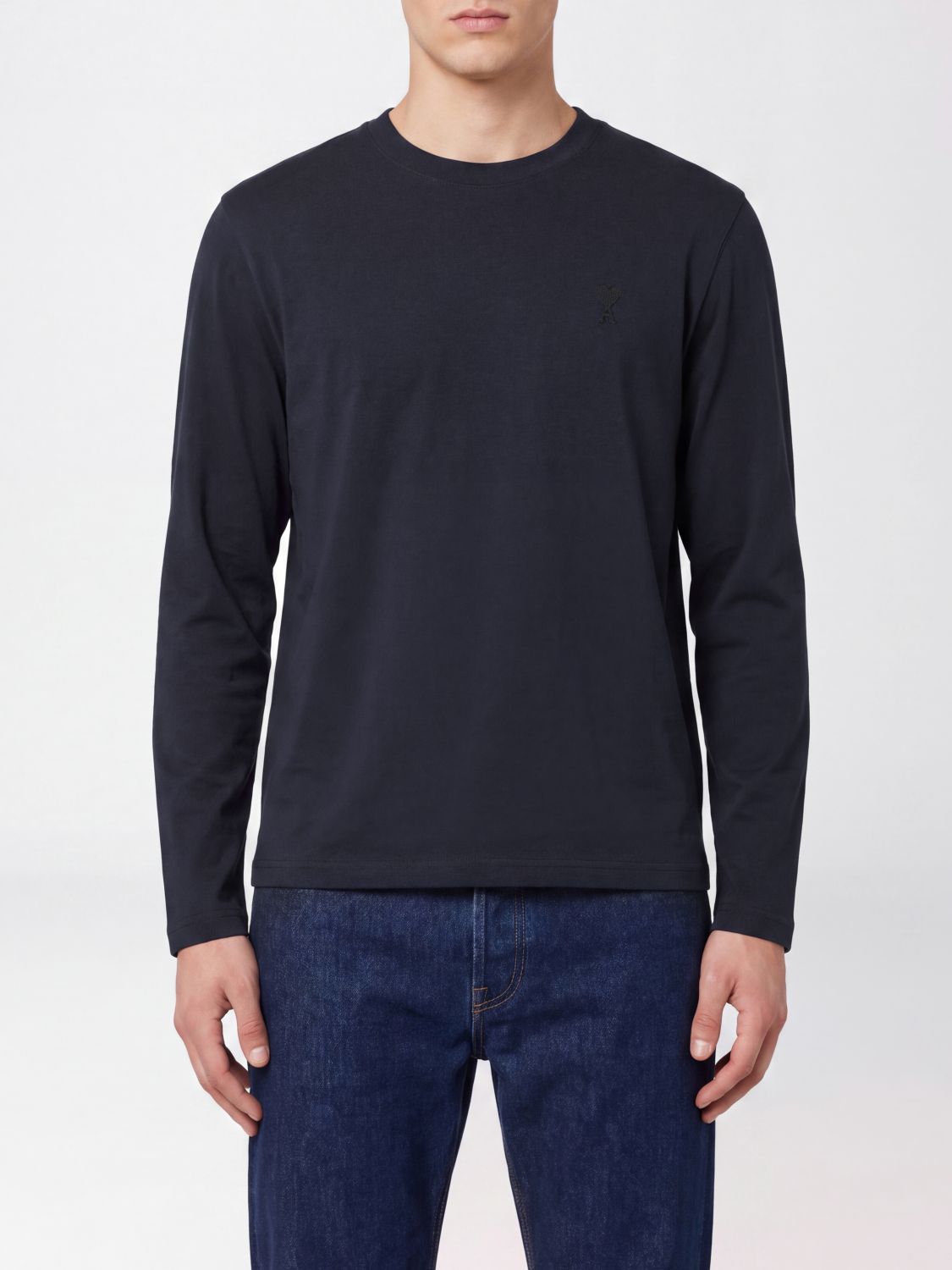 Ami Paris Long-Sleeved Cotton Jersey T-Shirt with Embroidered Logo · XXS