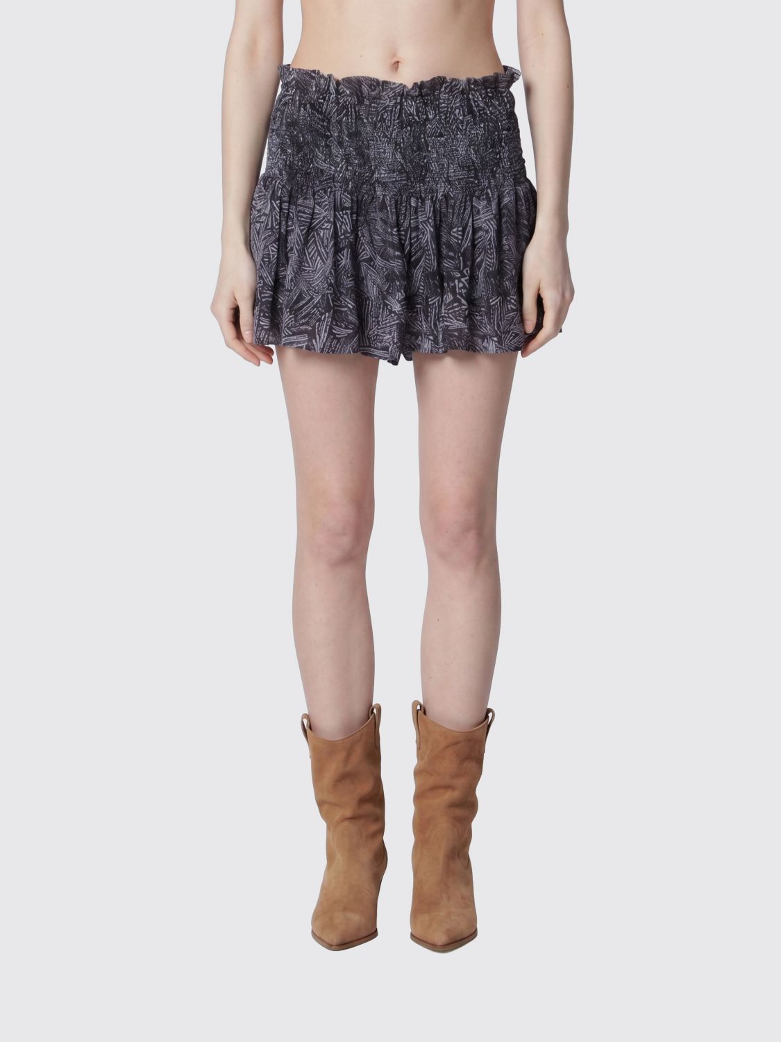 ISABEL MARANT High-Waisted Silk Shorts with an All-Over Abstract Print