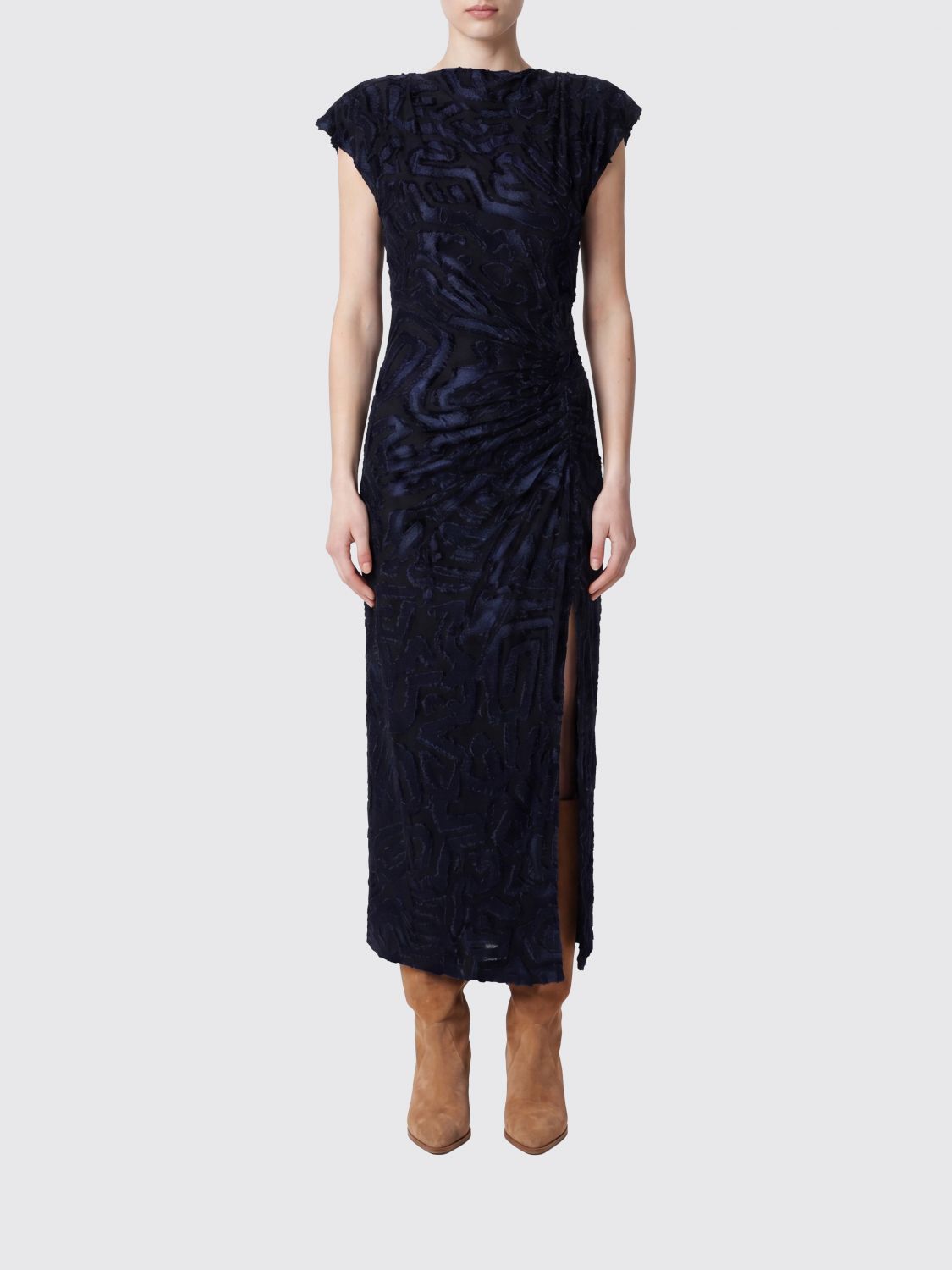 ISABEL MARANT Ladan Sleeveless Padded-Shoulder Midi Sheath Dress