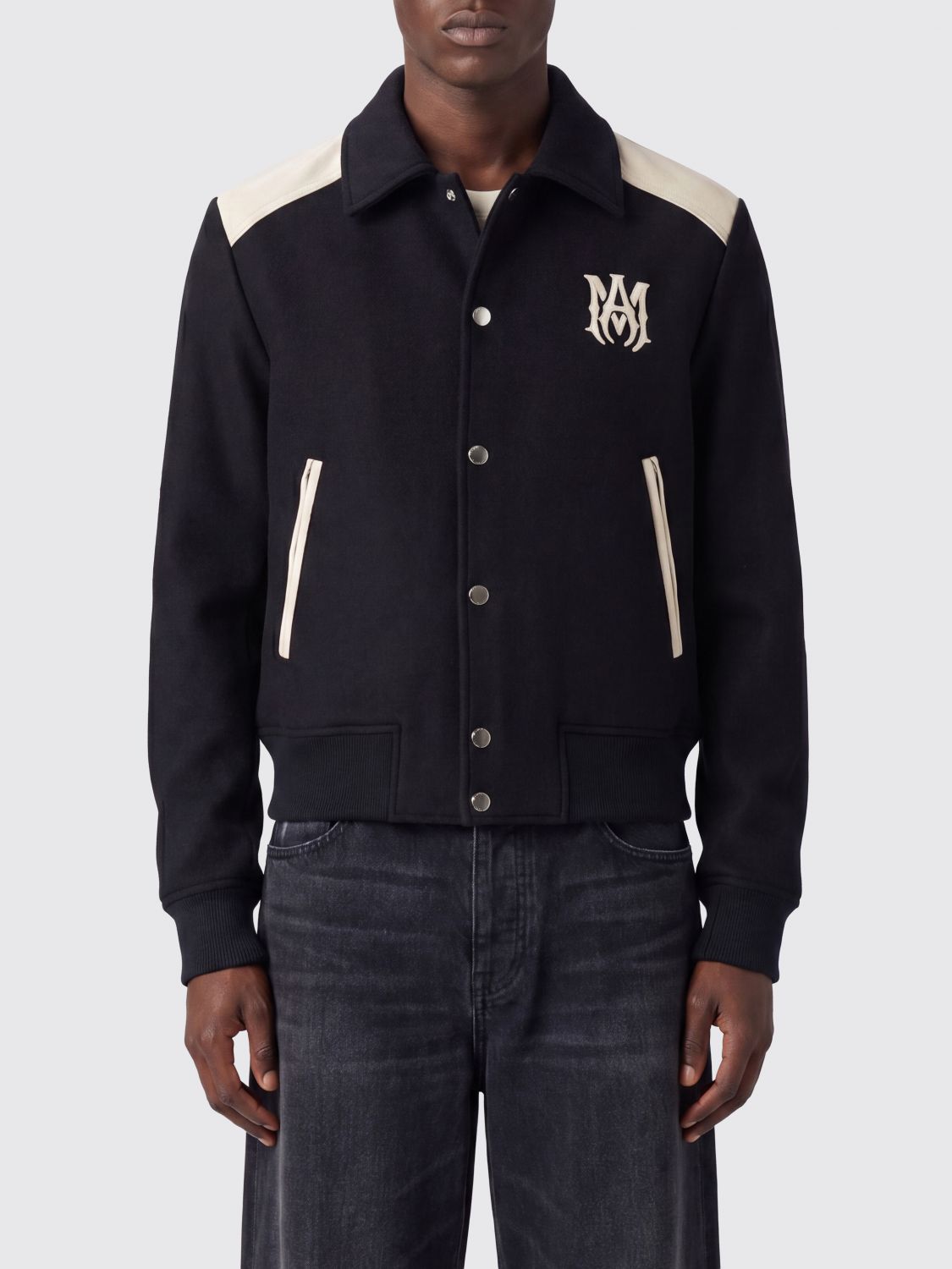 AMIRI Varsity Monogram Wool Blend Bomber Jacket