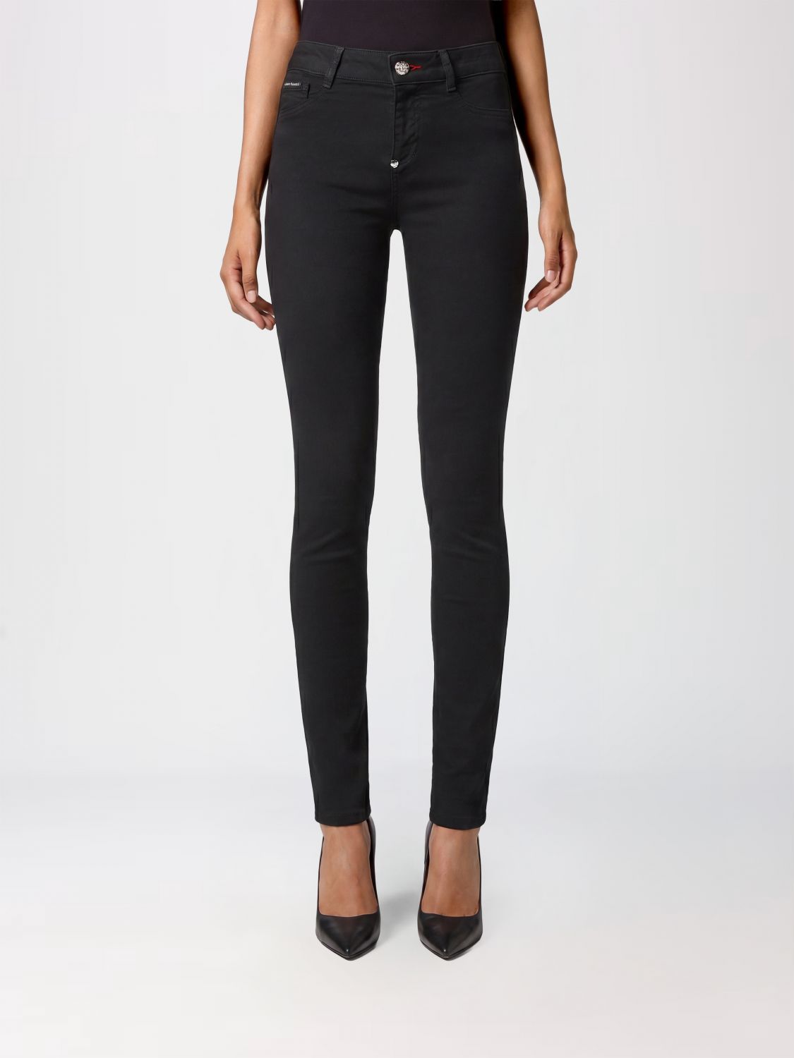 PHILIPP PLEIN Jeans skinny cropped in denim stretch con logo Hexagon