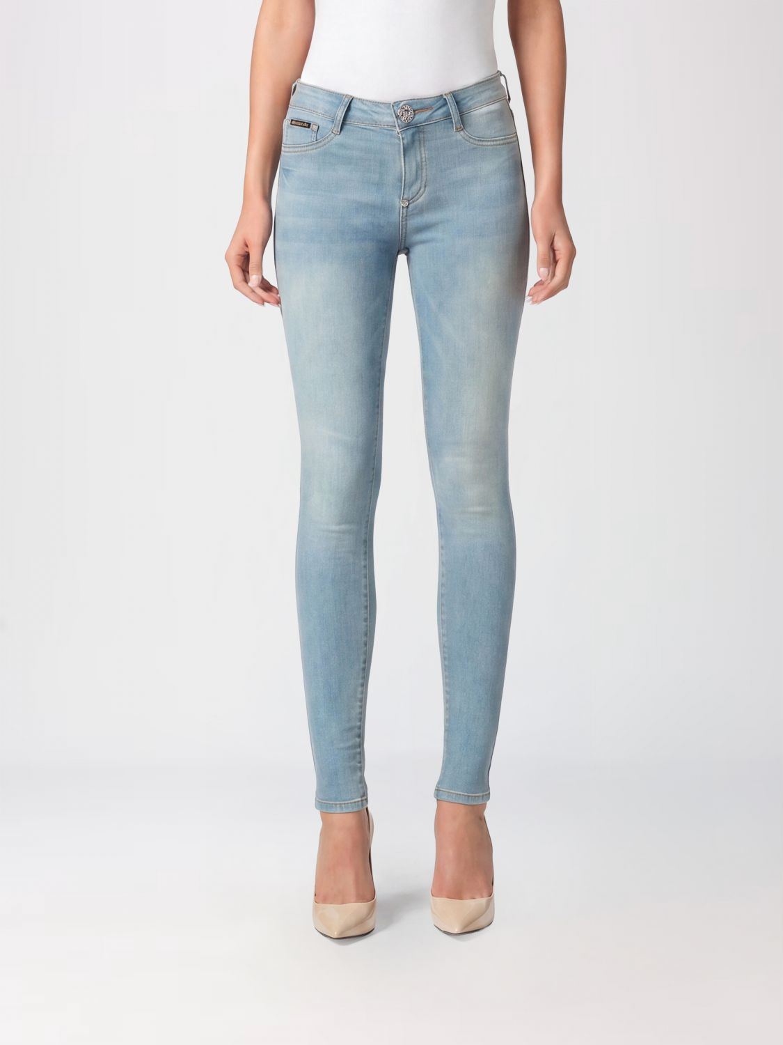PHILIPP PLEIN Jeans skinny cropped in denim stretch con logo Hexagon