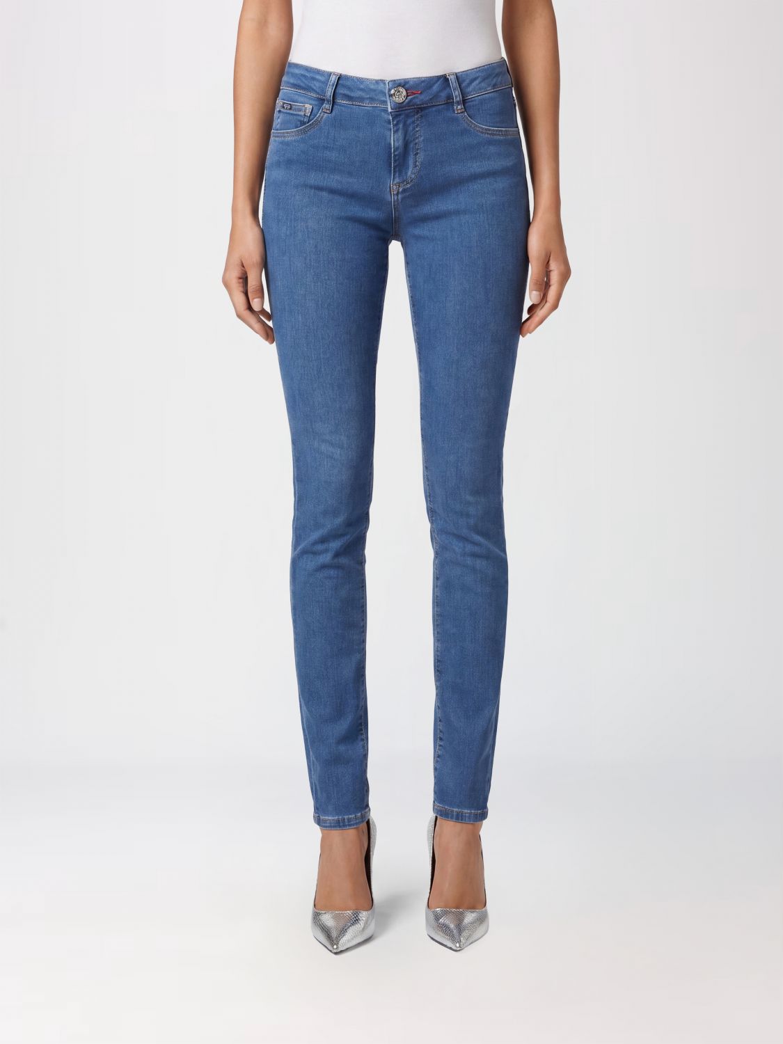 PHILIPP PLEIN Jeans skinny cropped in denim stretch con logo Hexagon