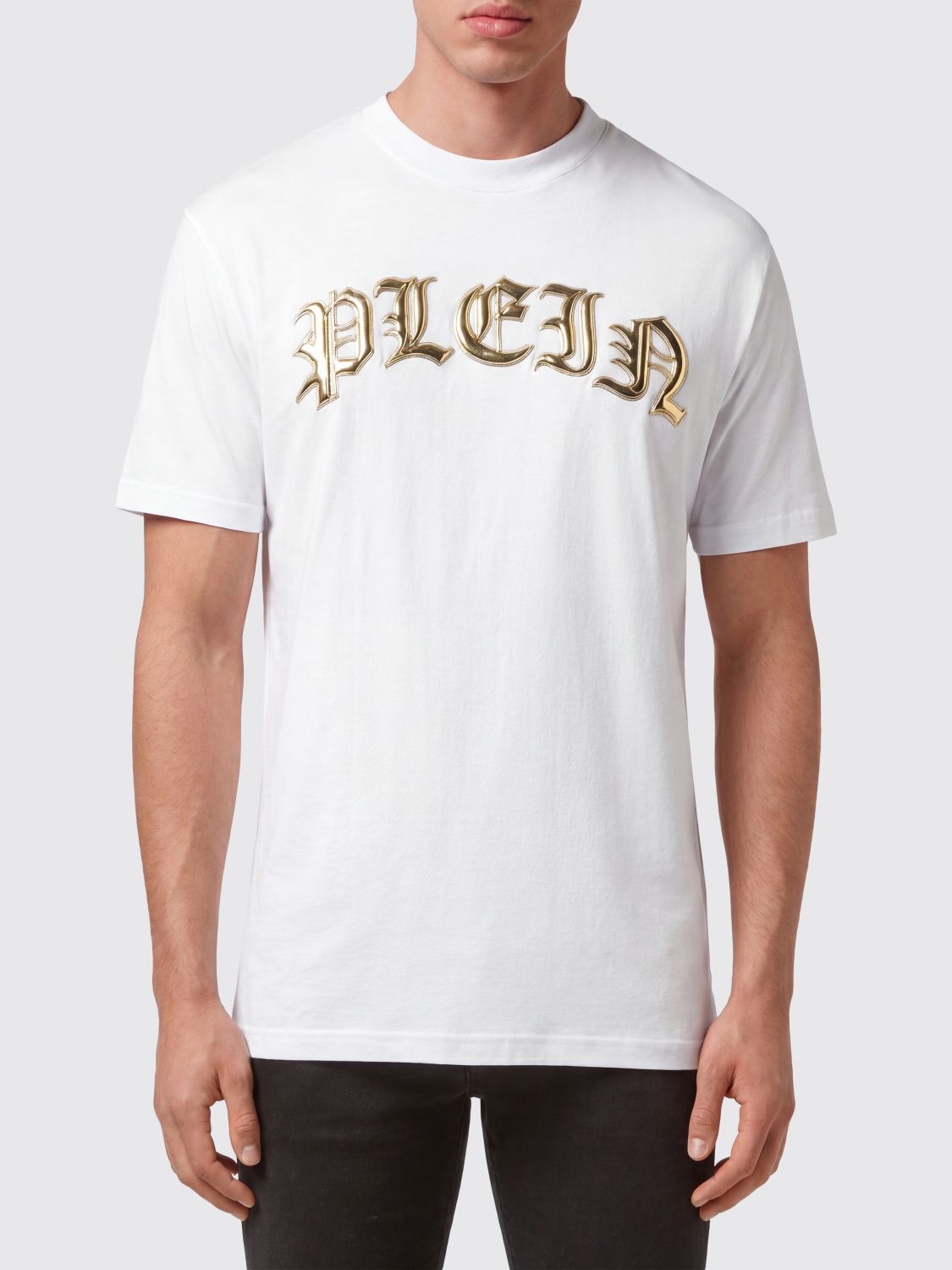 PHILIPP PLEIN Cotton Crewneck T-shirt with Front and Back Logo Print