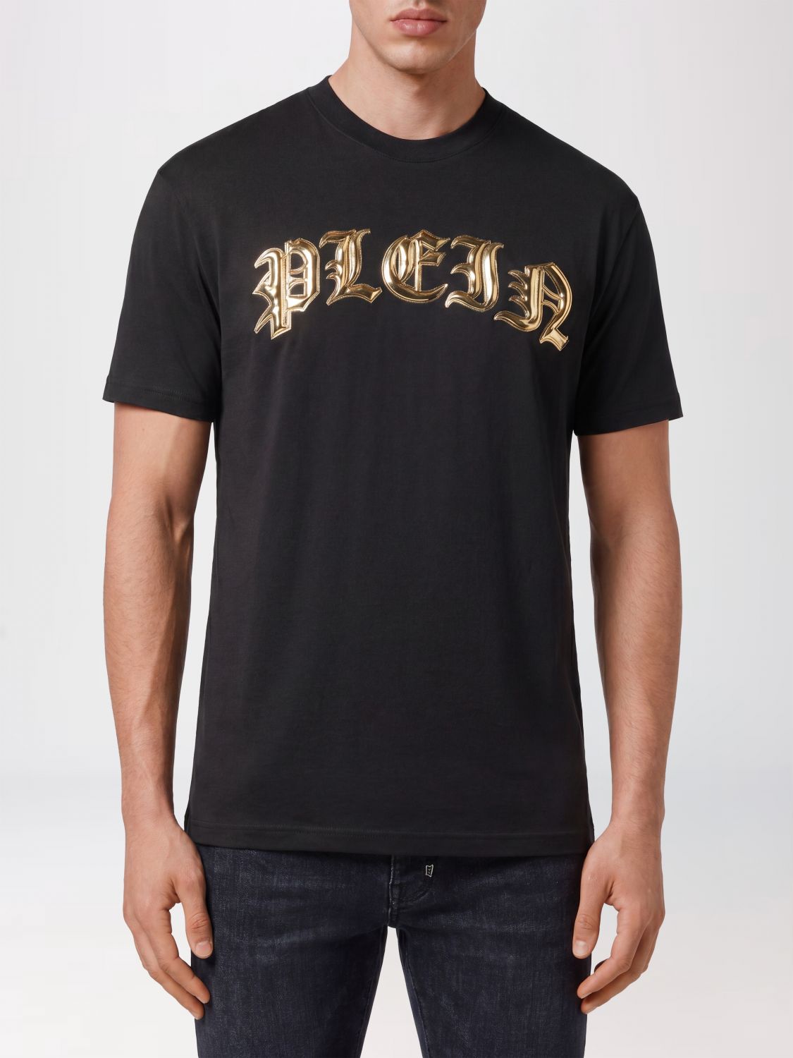 PHILIPP PLEIN Cotton Crewneck T-shirt with Front and Back Logo Print
