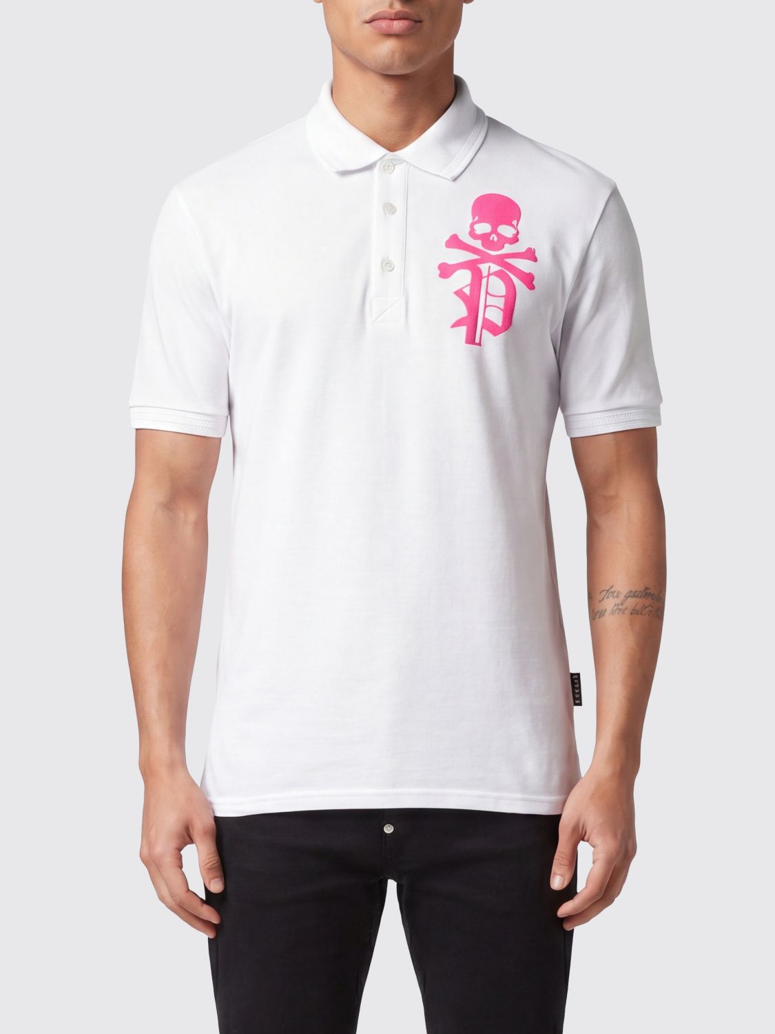 PHILIPP PLEIN Short-Sleeve Cotton Polo Shirt with Skull Print and Logo