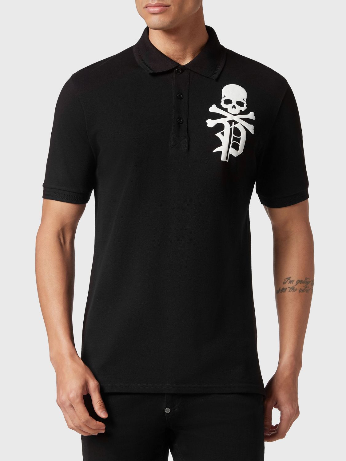 PHILIPP PLEIN Polo in cotone a maniche corte con stampa Skull e logo