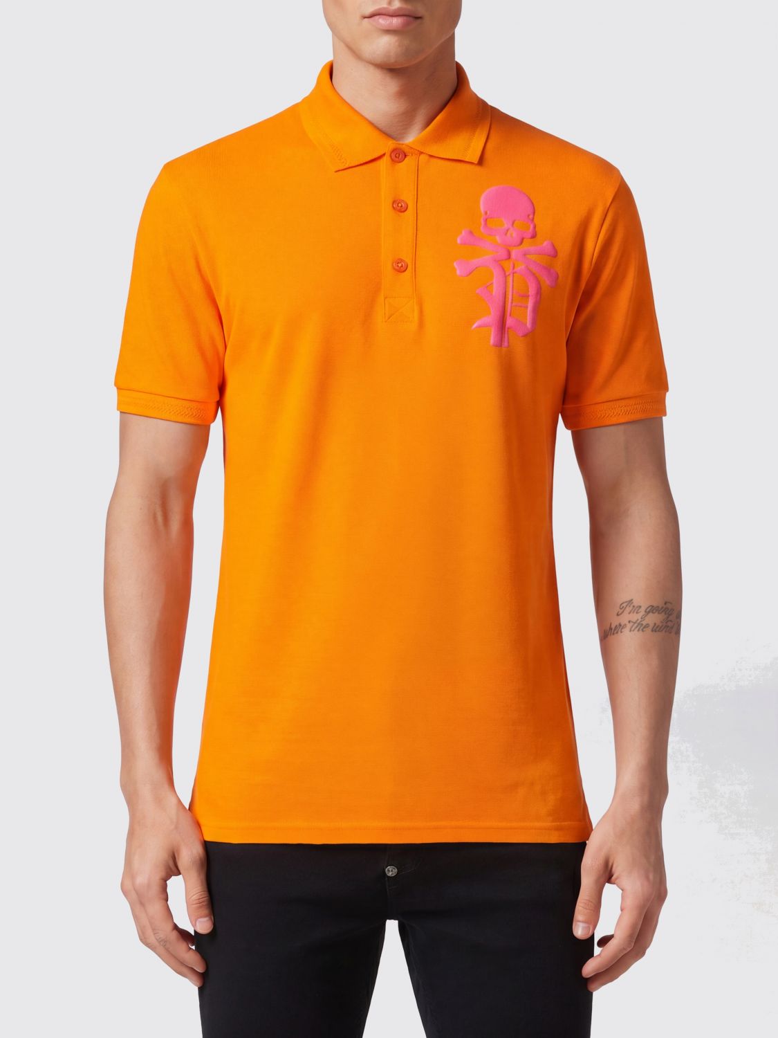 PHILIPP PLEIN Polo in cotone a maniche corte con stampa Skull e logo