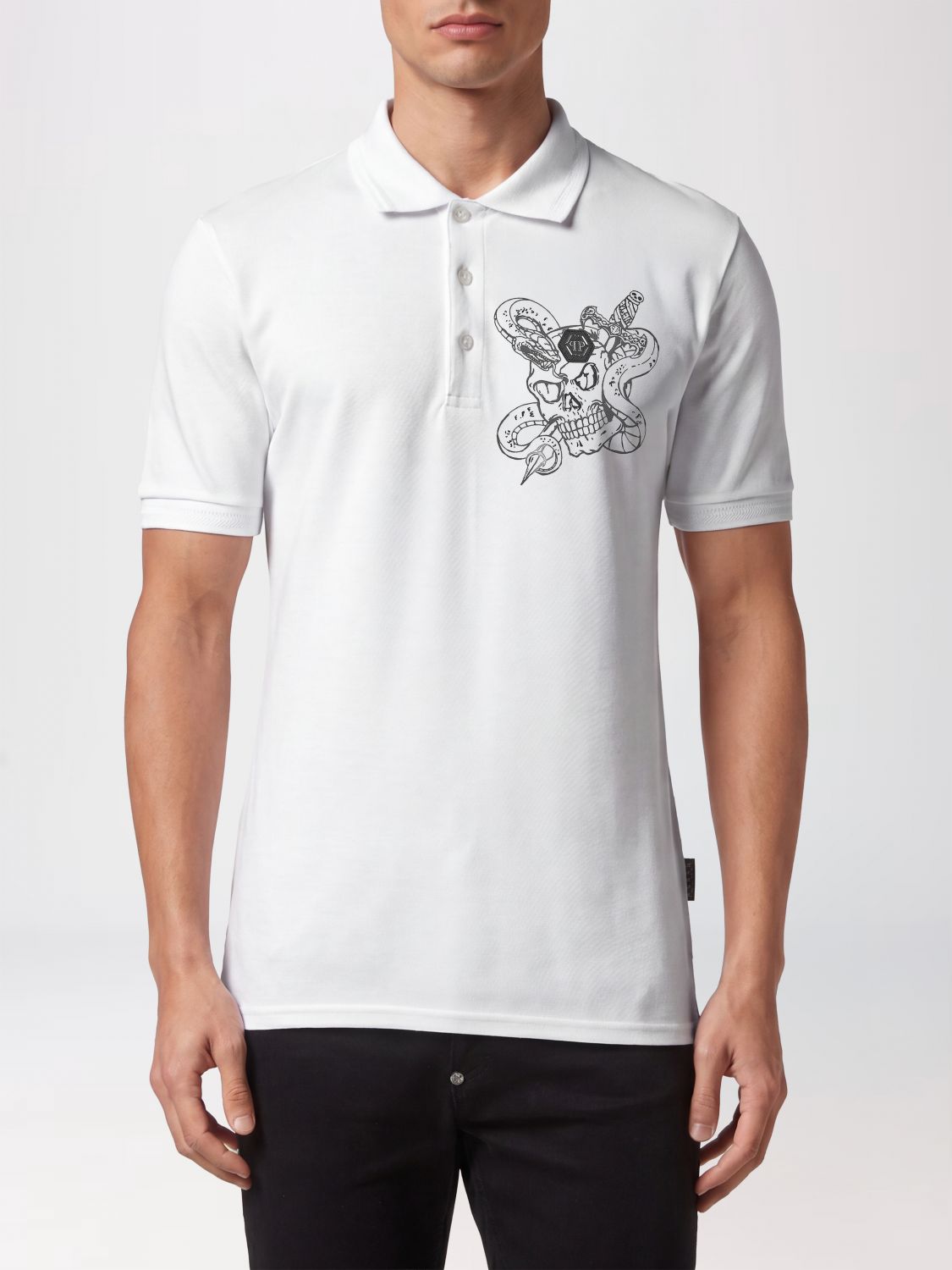 PHILIPP PLEIN Polo in cotone a maniche corte con stampa Monogram all-over