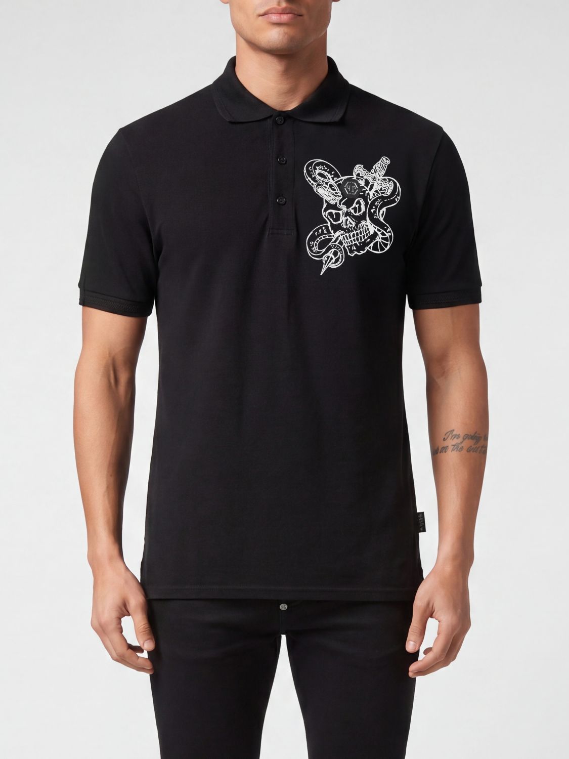 PHILIPP PLEIN Polo in cotone a maniche corte con stampa Monogram all-over