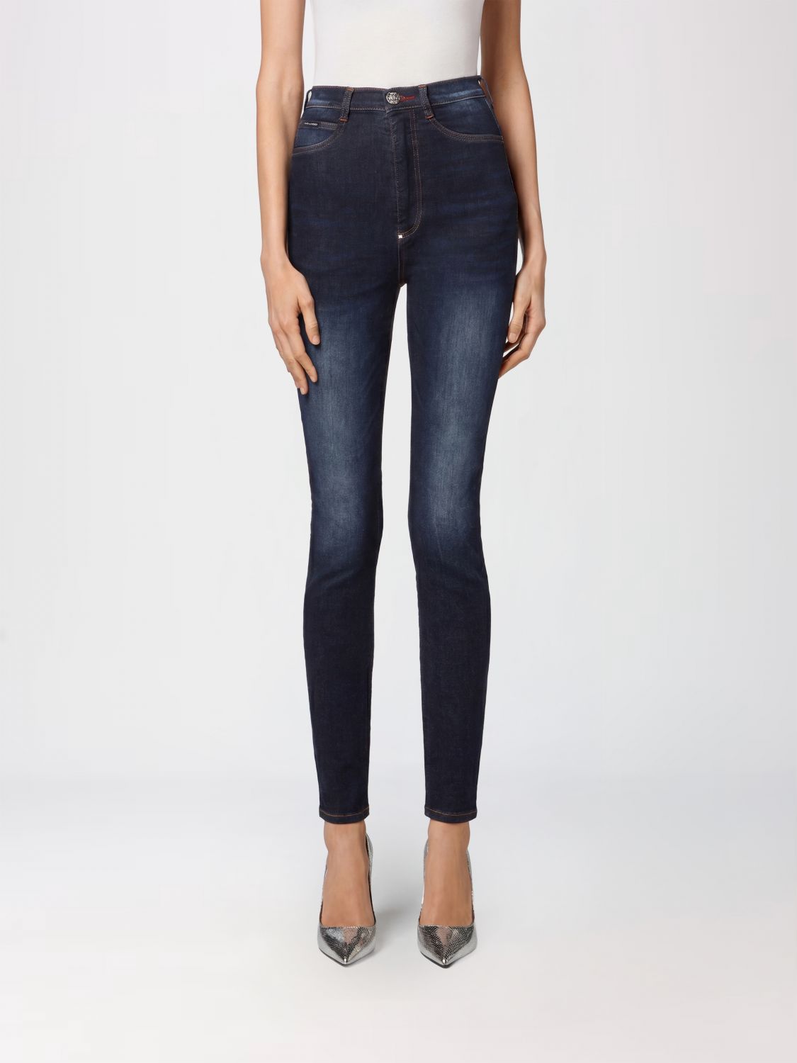PHILIPP PLEIN High-Waisted Cropped Skinny Stretch Jeans with Used Effect