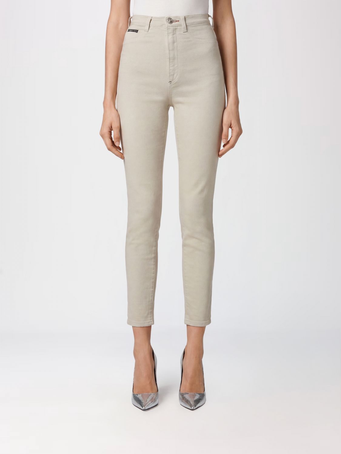 PHILIPP PLEIN Jeans skinny cropped in denim stretch a vita alta effetto used