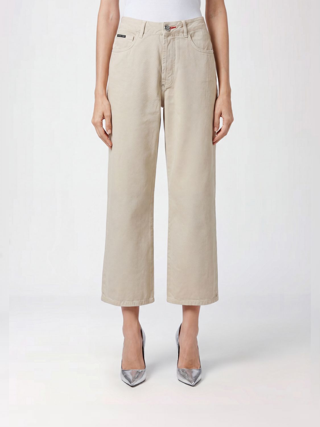 PHILIPP PLEIN High-Waisted Wide Leg Cropped Stretch Denim Jeans