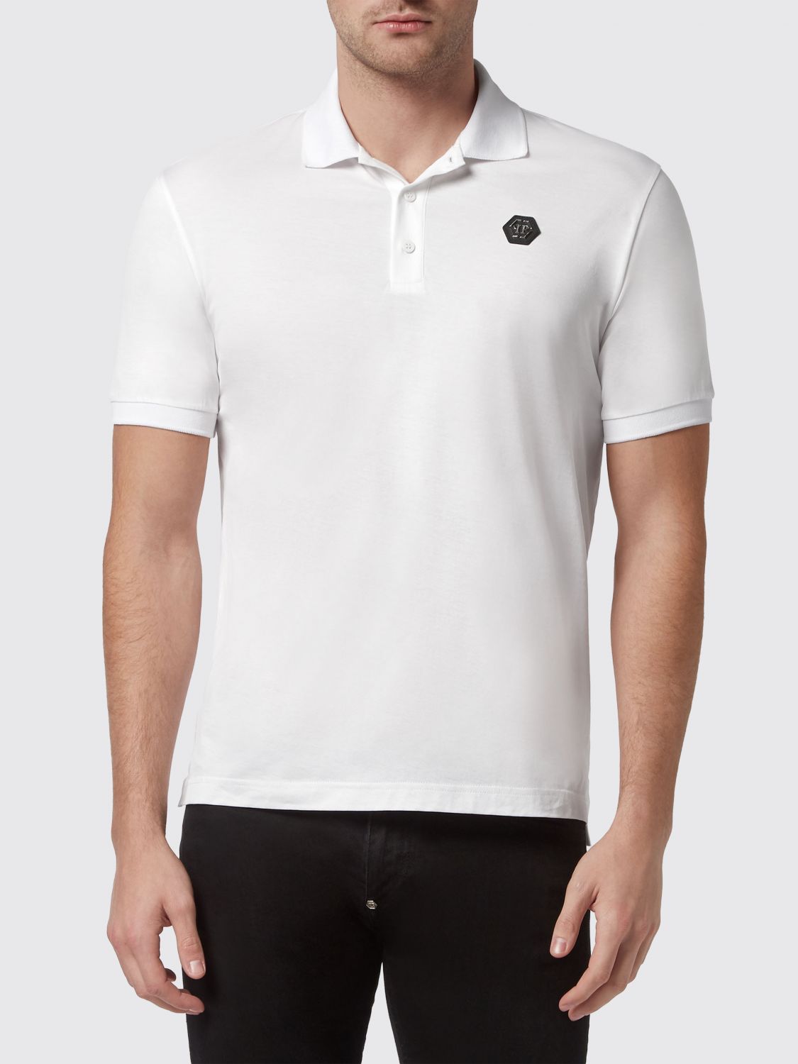 PHILIPP PLEIN Polo in cotone a maniche corte con stampa Skull e logo