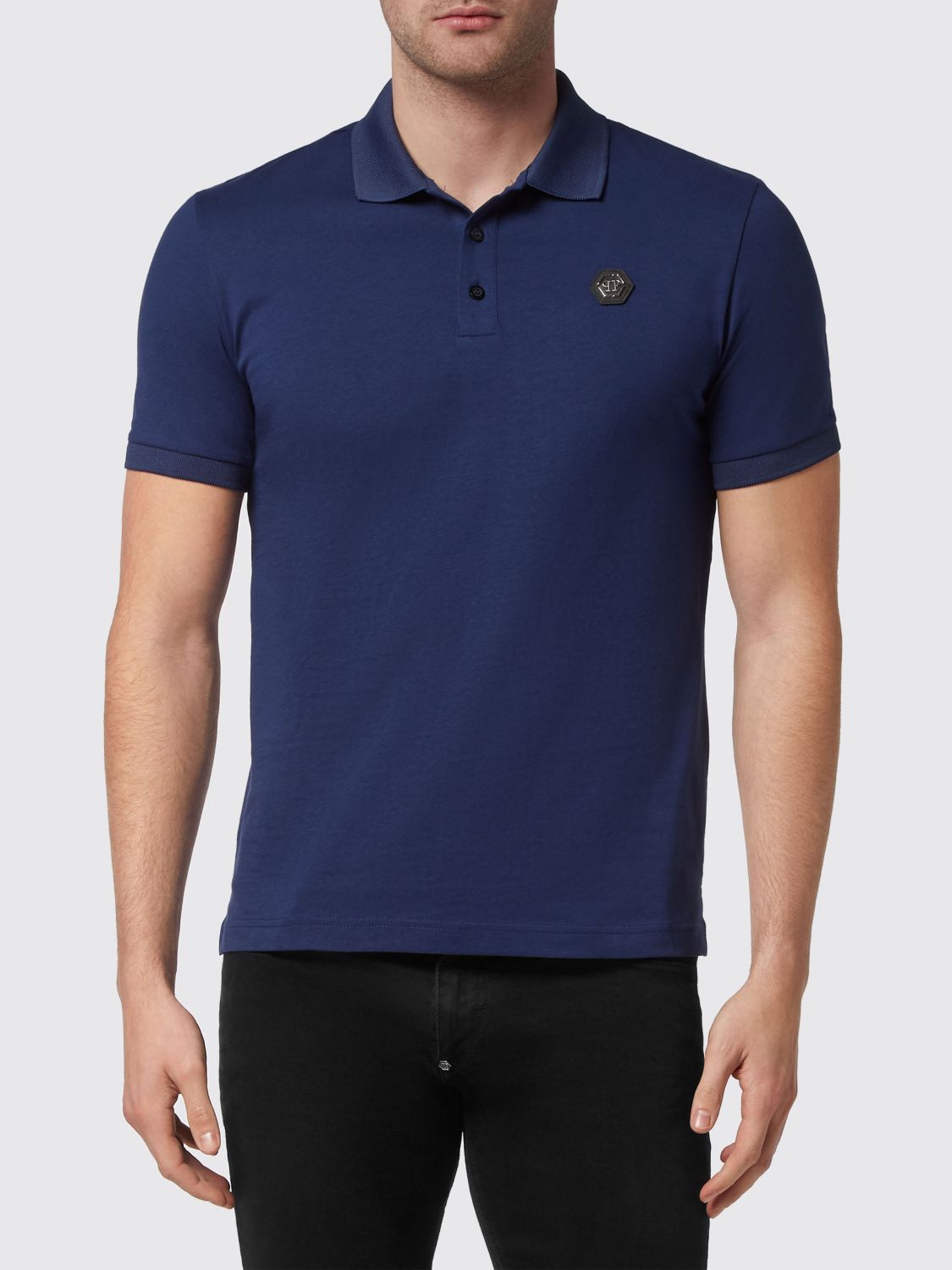 PHILIPP PLEIN Polo in cotone a maniche corte con stampa Skull e logo
