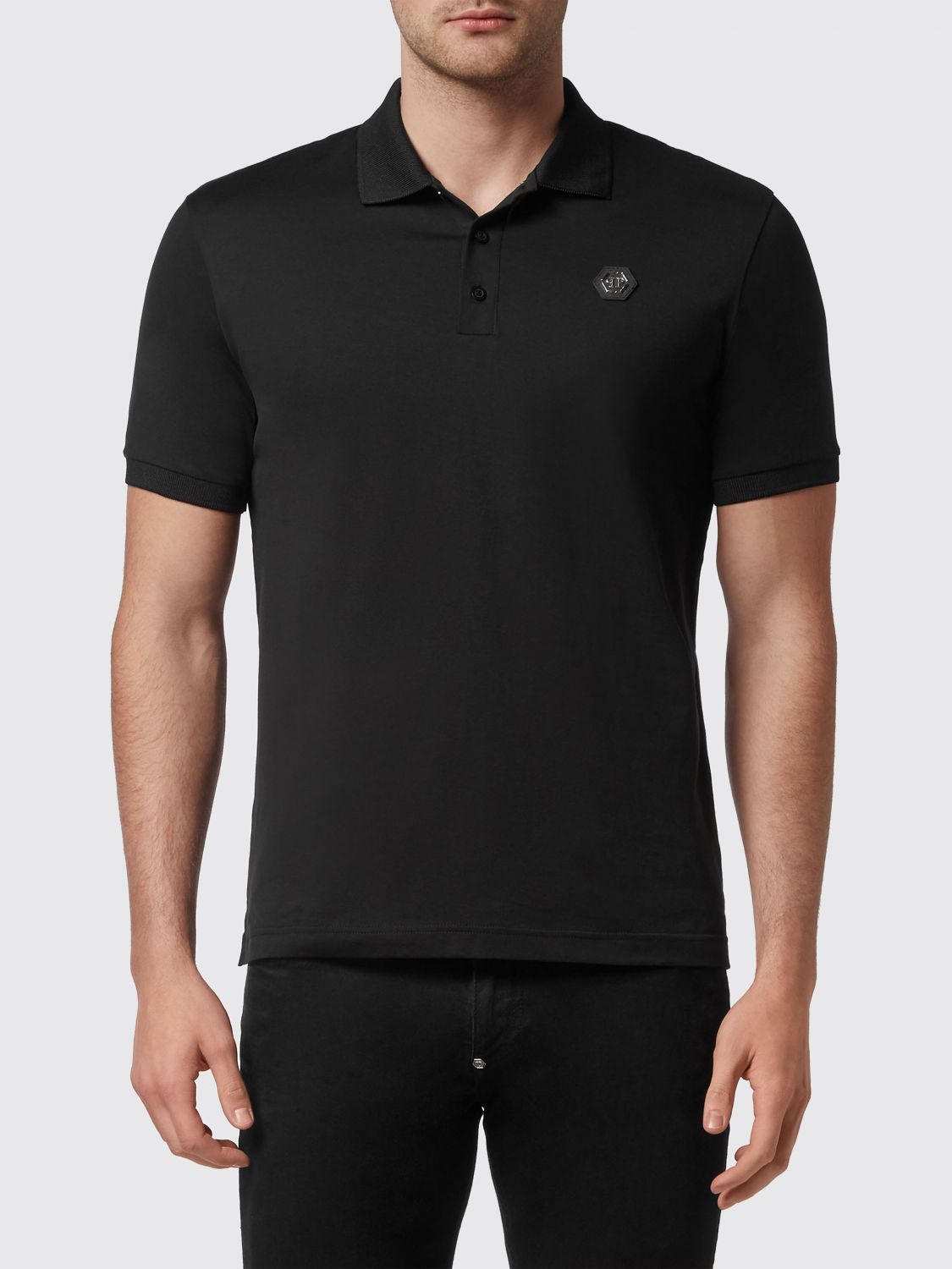 PHILIPP PLEIN Short-Sleeve Cotton Polo Shirt with Skull Print and Logo