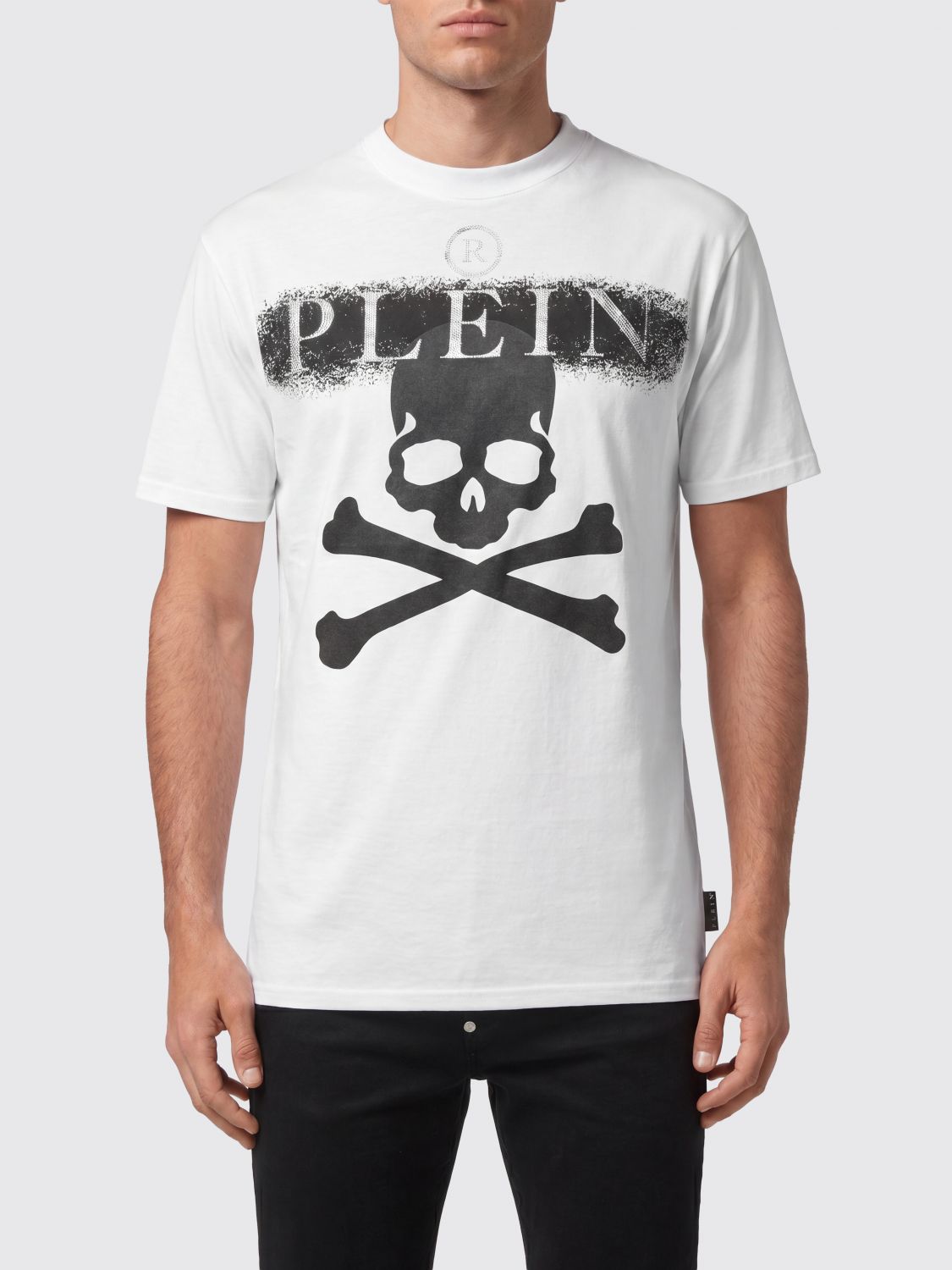 PHILIPP PLEIN T-shirt girocollo in cotone con stampa logo a contrasto