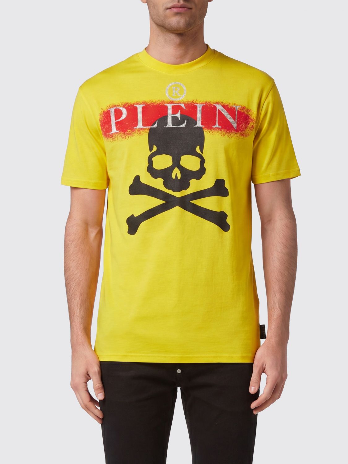 PHILIPP PLEIN T-shirt girocollo in cotone con stampa logo a contrasto