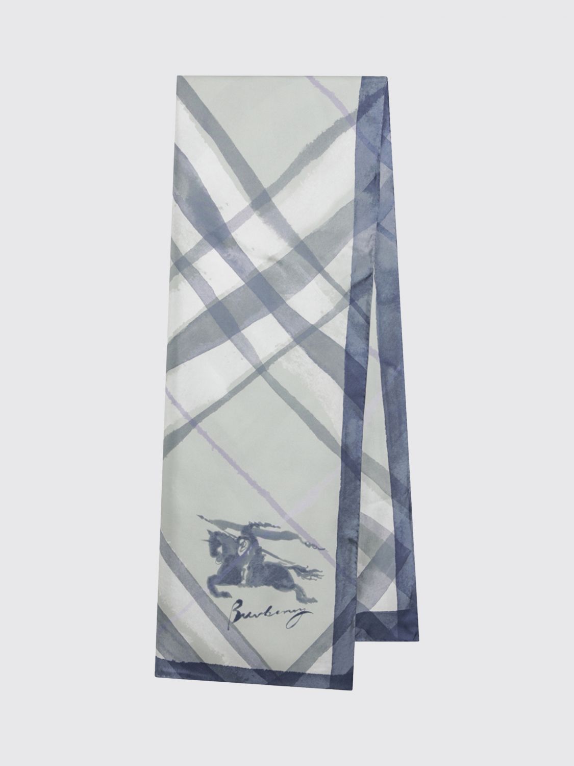 BURBERRY Sciarpa in pura seta di gelso con motivo check e logo EKD