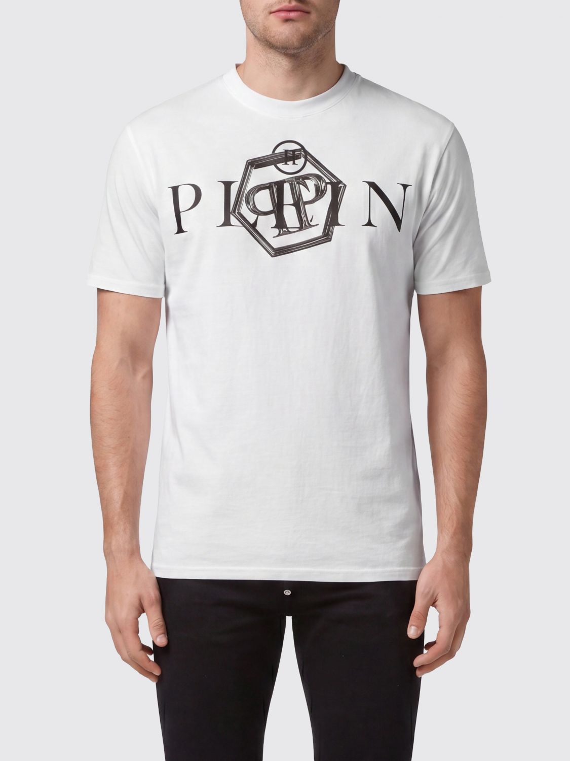 PHILIPP PLEIN Cotton T-Shirt with Crew Neck and Contrasting Logo Print