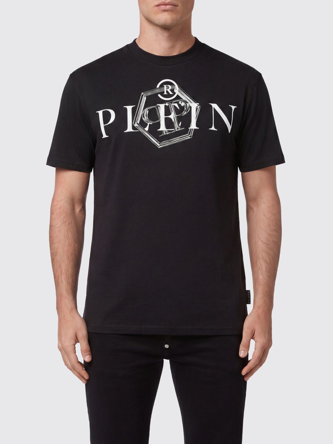 PHILIPP PLEIN T-shirt in cotone con girocollo e stampa logo a contrasto
