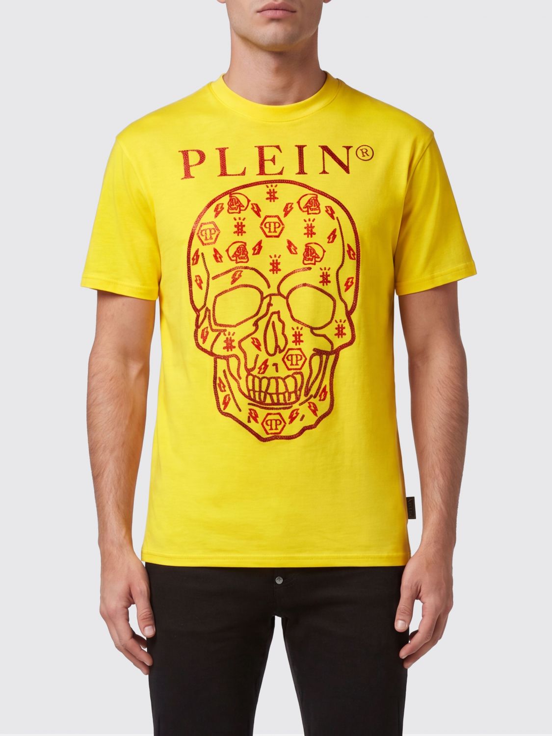 PHILIPP PLEIN Crew-Neck Cotton T-Shirt with Skull and Logo Print
