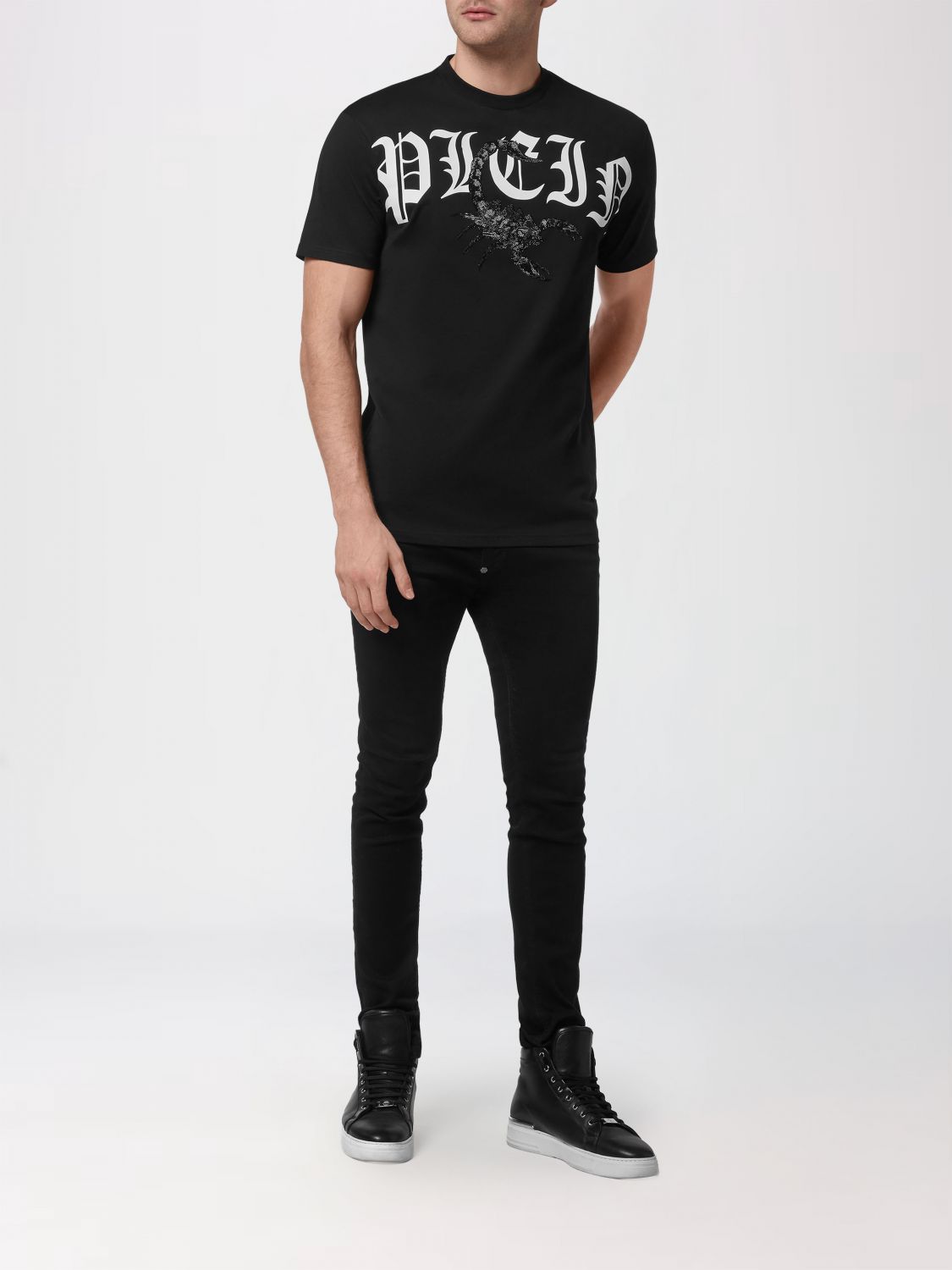 PHILIPP PLEIN Short-Sleeved Cotton T-Shirt with Logo Print