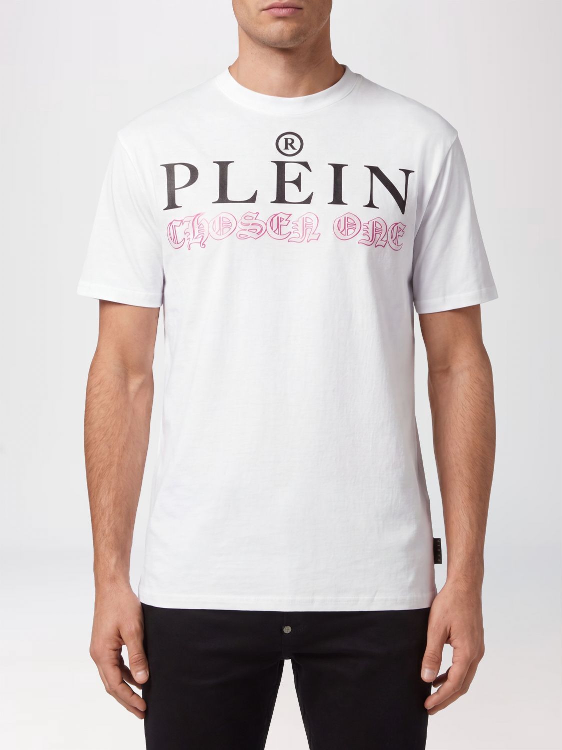 PHILIPP PLEIN T-shirt in cotone con girocollo e stampa logo lettering