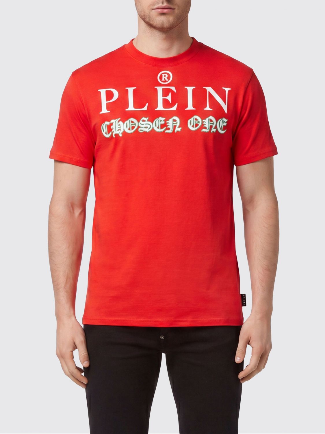PHILIPP PLEIN T-shirt in cotone con girocollo e stampa logo lettering