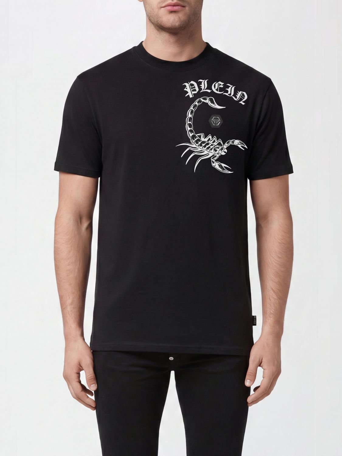 PHILIPP PLEIN T-shirt in cotone tinta unita con logo a contrasto